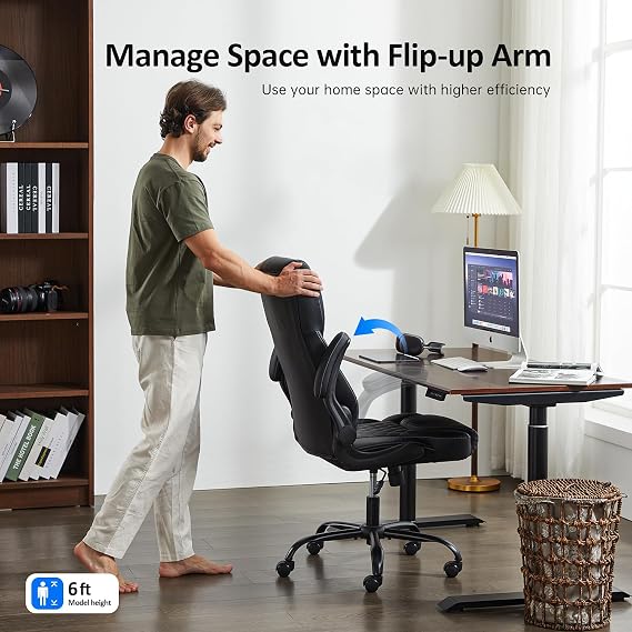 amseatec Big and Tall Office Chair, Flip-Up, Executive Desk Chair, White