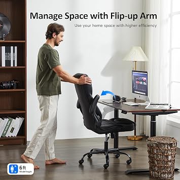 amseatec Big and Tall Office Chair, Flip-Up, Executive Desk Chair, White