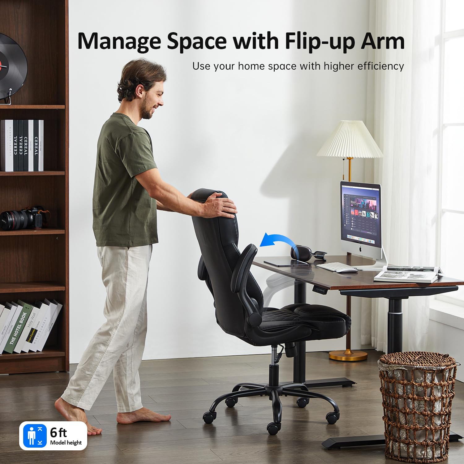 amseatec Office Chair Executive PU Leather Chair Home Office Desk Chairs Ergonomic Computer Desk Chair with Adjustable Flip-Up — view 5