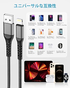 BLITEZZ USB A to Lightning Cable Compatible iPhone Charging Cable 1pc Apple MFi Certified Lightning Cable 3m Data Transfer High Durability Breakage Prevention iPhone Charger Code USB Lightning Cable