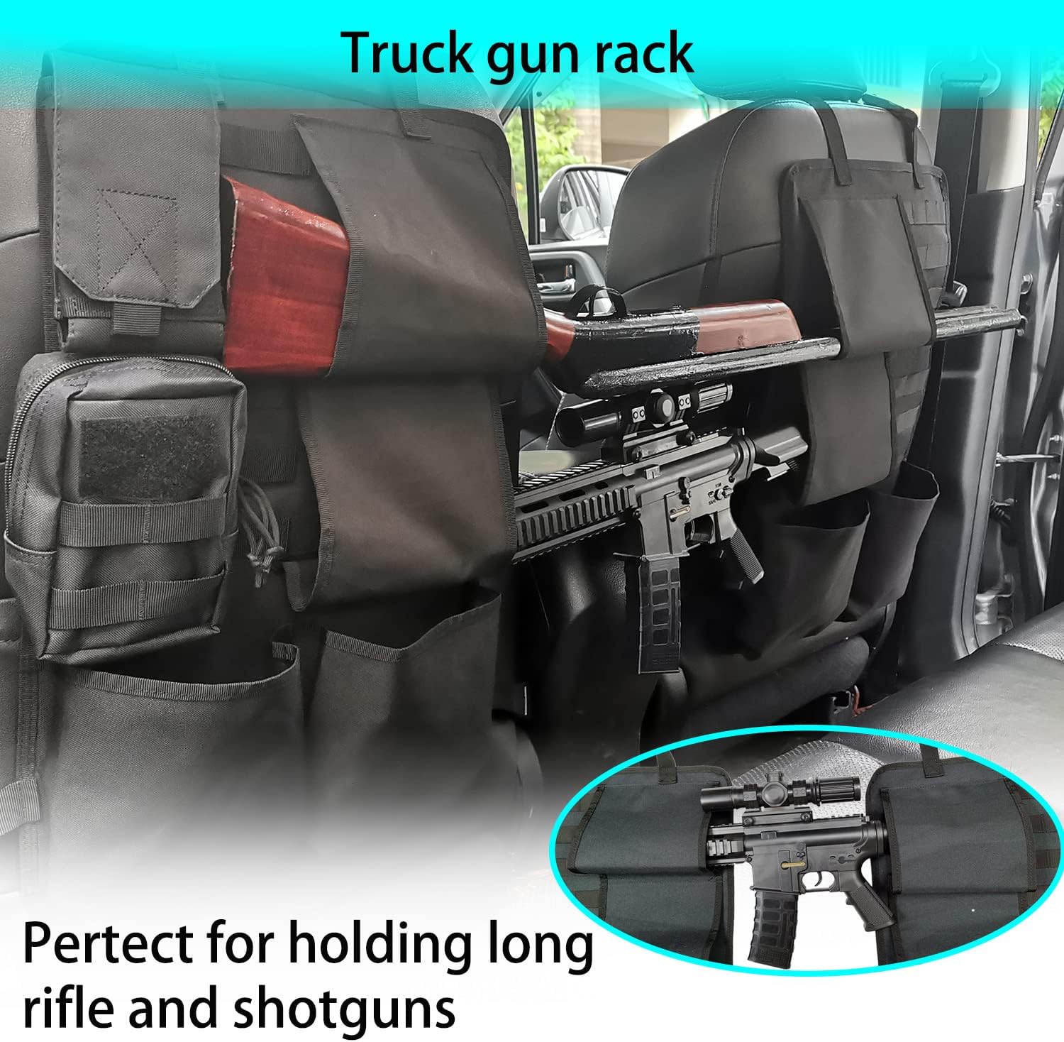 2PCS Truck Gun Rack Car Seat Back Organization Molle Panel Automotive Pickup Rifle Shotgun Holder for Hunting