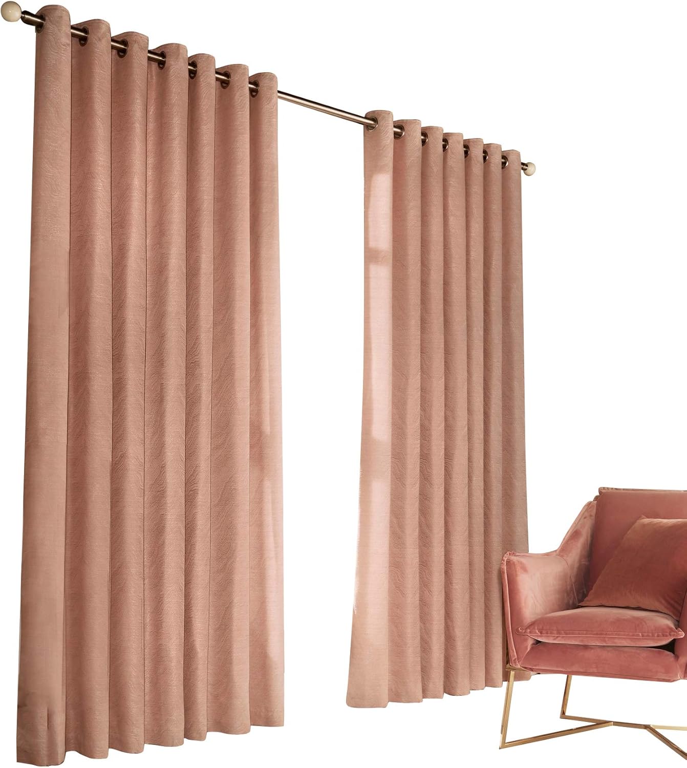 furn. Himalaya Jacquard Design Eyelet Curtains (Pair) (66x90in) (Blush Pink)