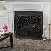 Modern Minimalist Fireplace Screen with Overlapping Circle Pattern and Durable Iron Frame for Cozy Living Room, Sturdy Spark Guard with Fine Mesh for Hearth Safety Against Flying Embers Black