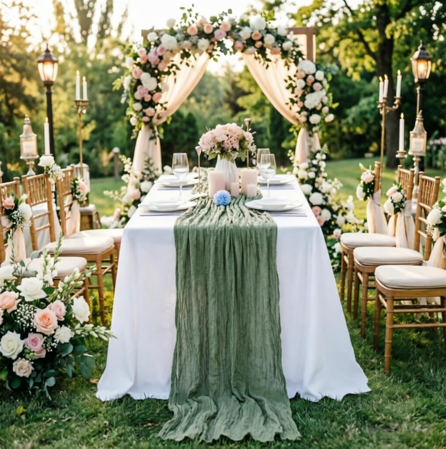 16 Pack Sage Green Cheesecloth Table Runner 10FT Boho Gauze Cheese Cloth Table Runner Long Rustic Sheer Table Runners for Wedding Bridal Baby Shower Birthday Party Table Decorations