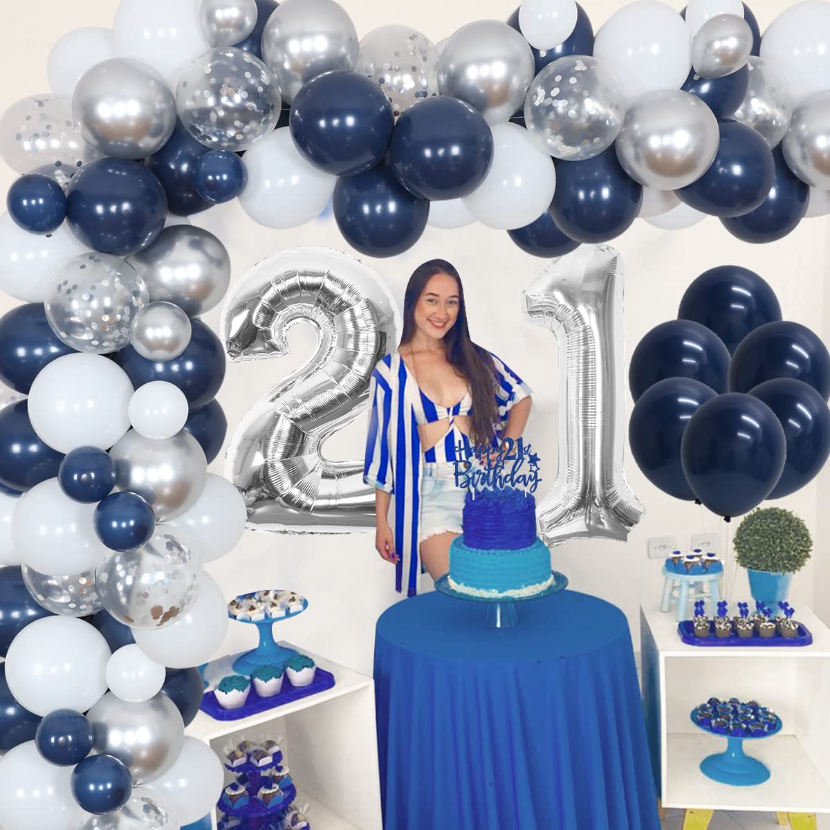 Striscione Olografico Per 21° Compleanno – 3,9 Metri Di Lunghezza, Decorazione Per Interni Ed Esterni, Colore Blu - 3