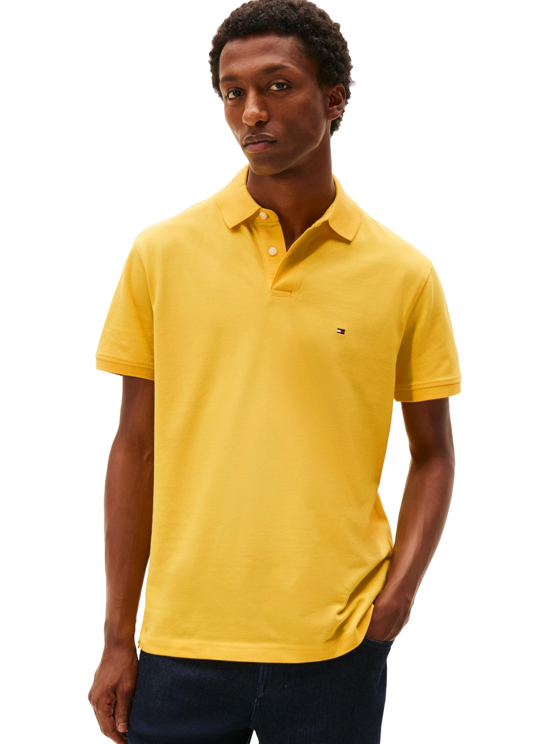 Tommy Hilfiger Men's Short Sleeve Polo Shirts in Classic Fit with Stretch and Organic Pique Cotton
