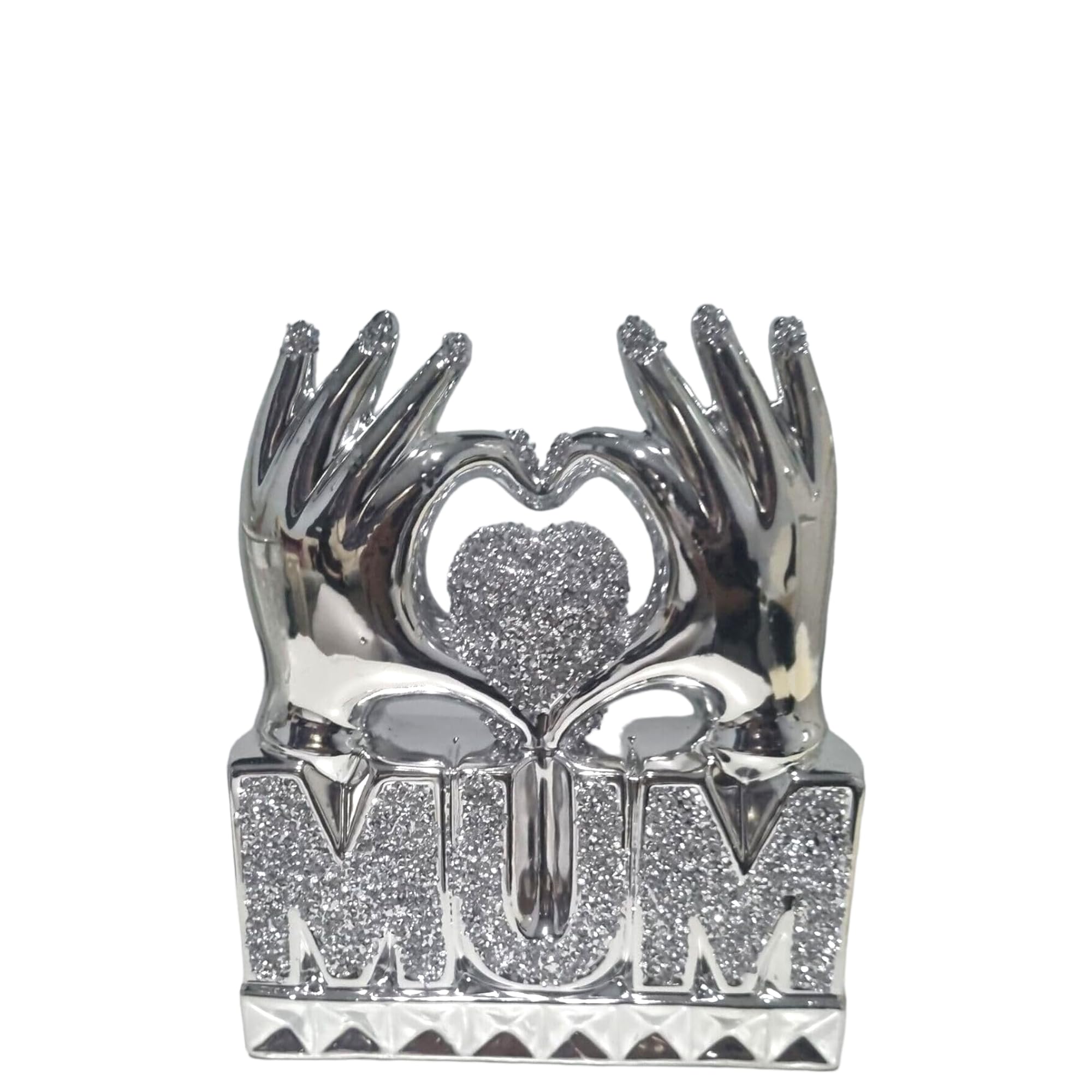 SEGOY Mom Heart Hand Silver Crushed Diamond Crystal Ornament Home Decor Gift
