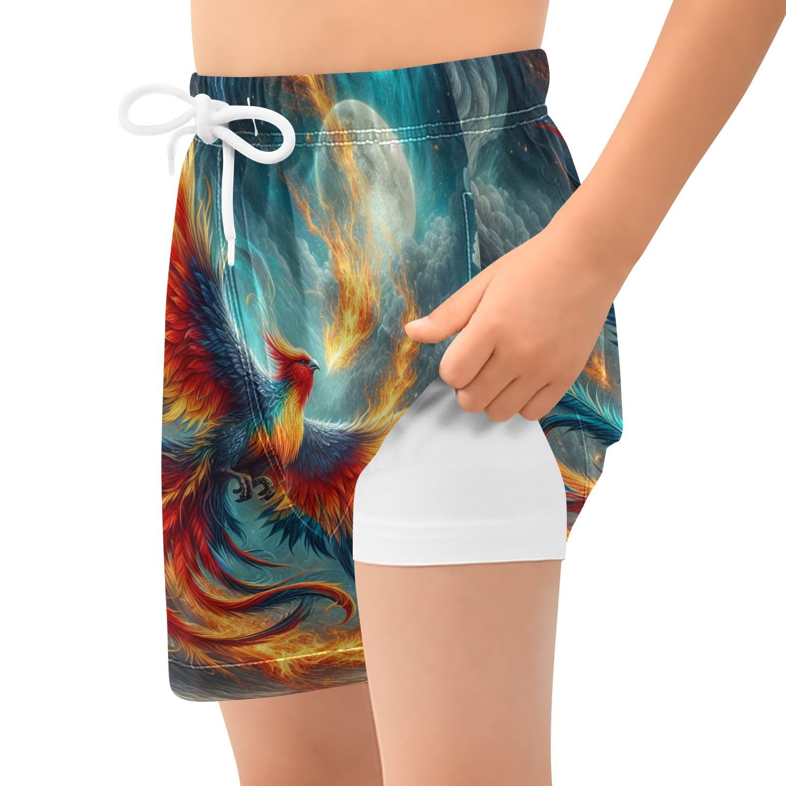 YANENDIE Boy Swim Trunks with Compression Liner Flying Phoenix Boys Swim Shorts Quick Dry Beach Shorts