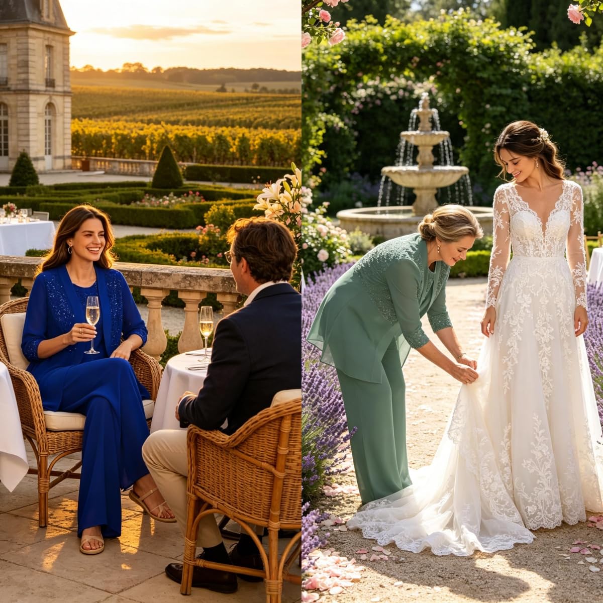 Juego de 3 combinaciones para la madre de la novia, elegante gasa de manga 3/4, trajes formales para invitados de boda con chaqueta