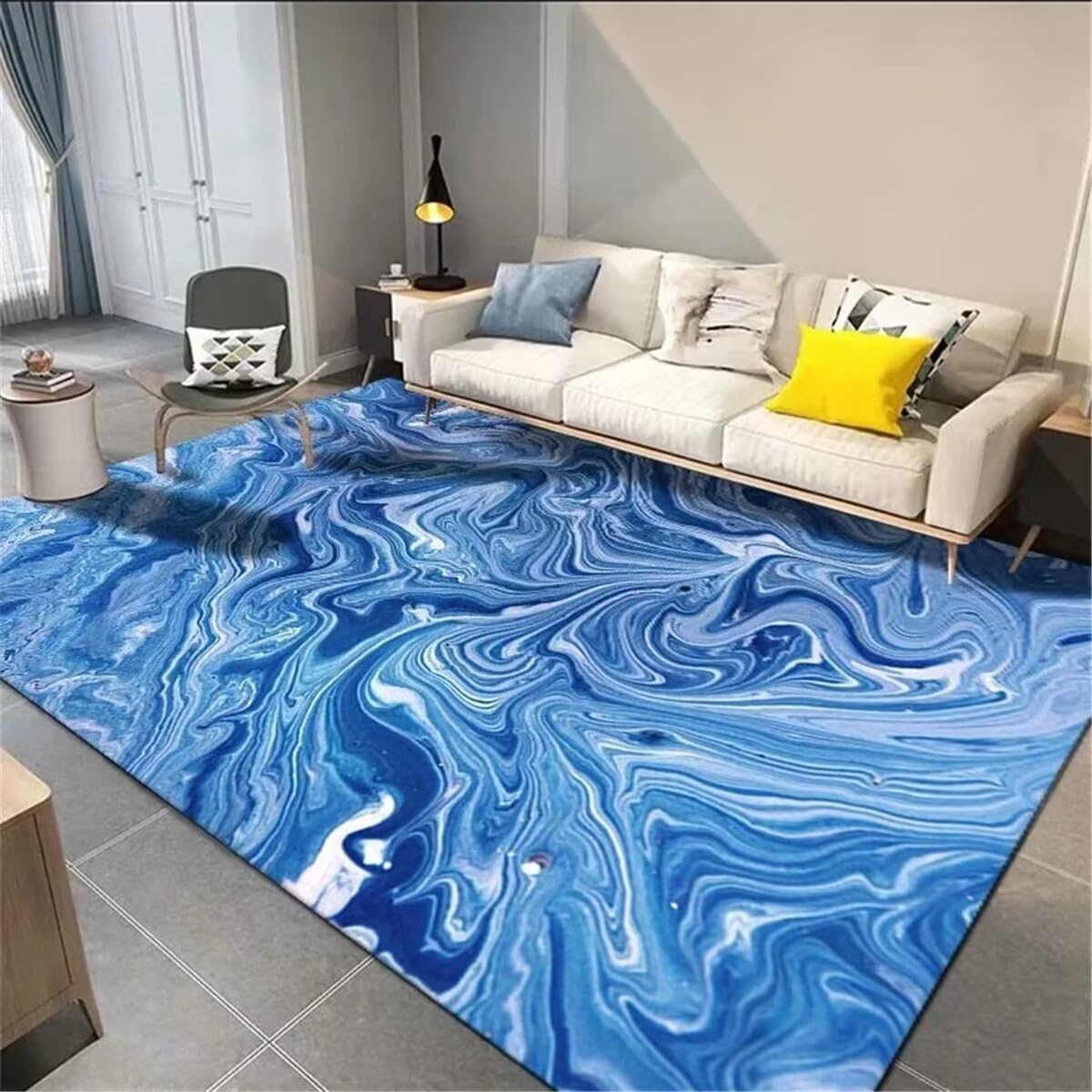 Tapis de chambre à coucher bleu design ondulé pour enfants
