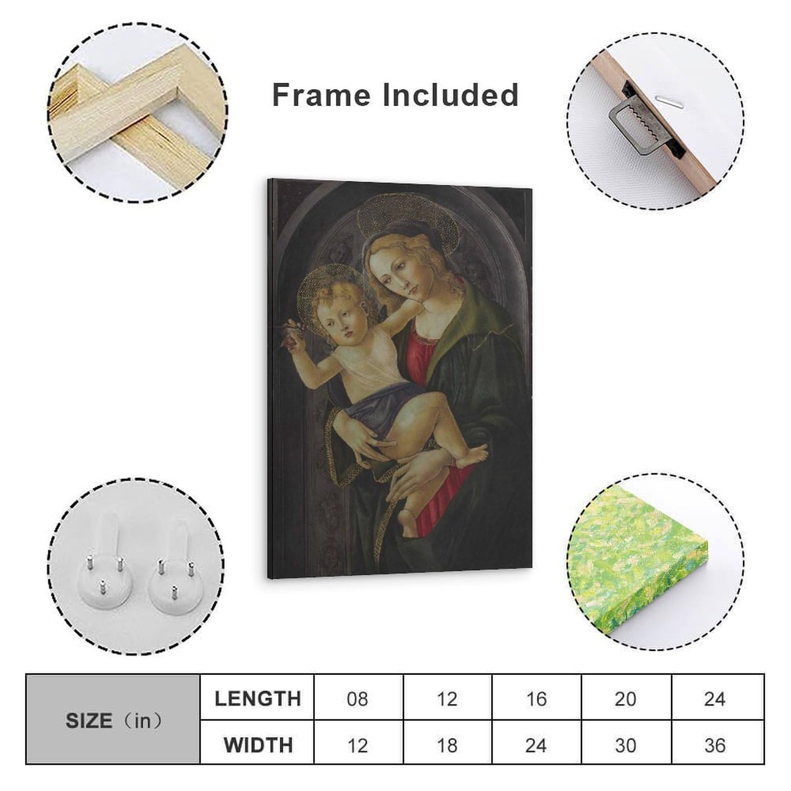Generisch Sandro Botticelli's Virgin Mary Holding A Child Póster Lienzo Impresión artística 20 x 30 pulgadas