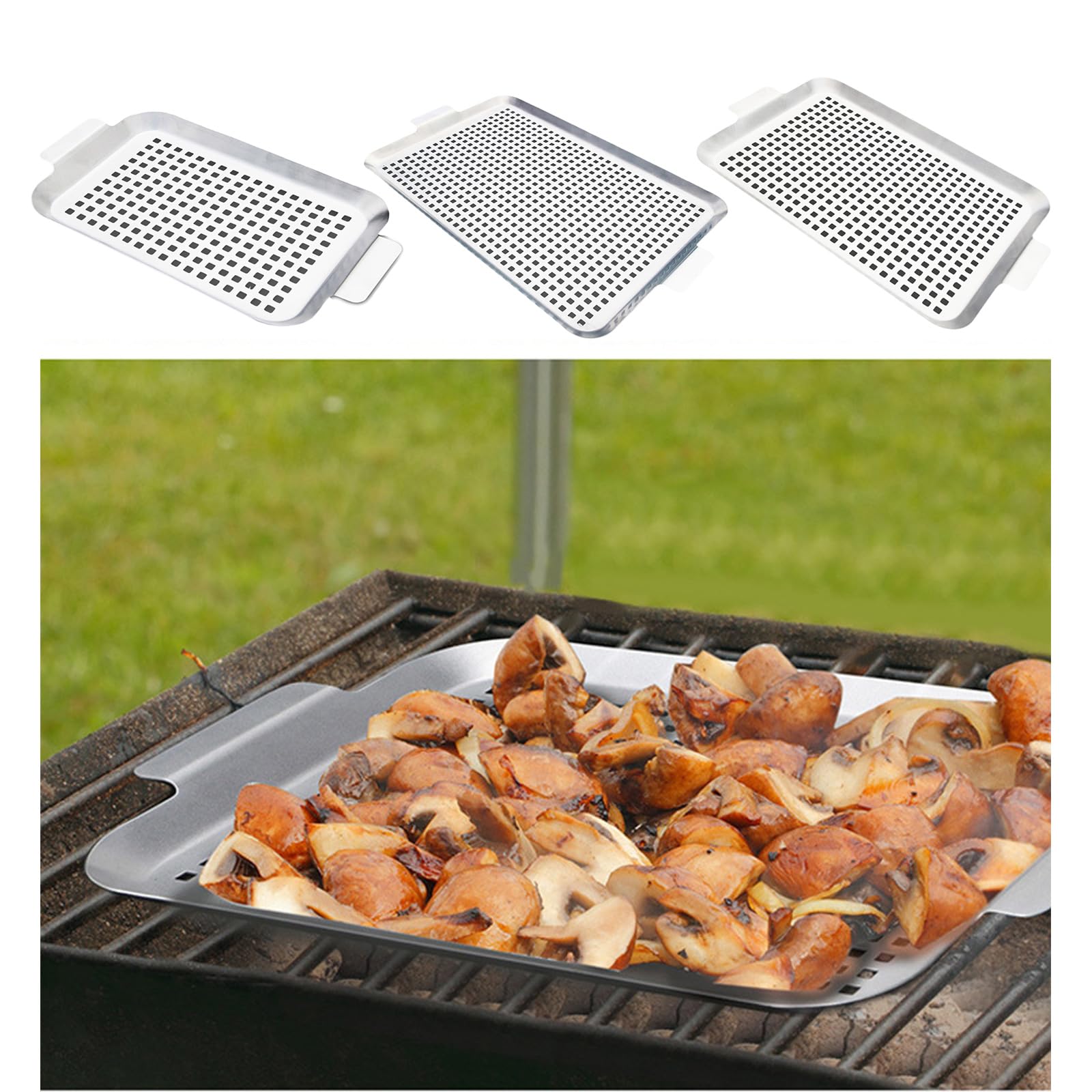 hejhncii Efficient Stainless Steel Grills Pans for Outdoor BBQ with Perforated Design and Handle Ideal for Vegetables Fish Meat