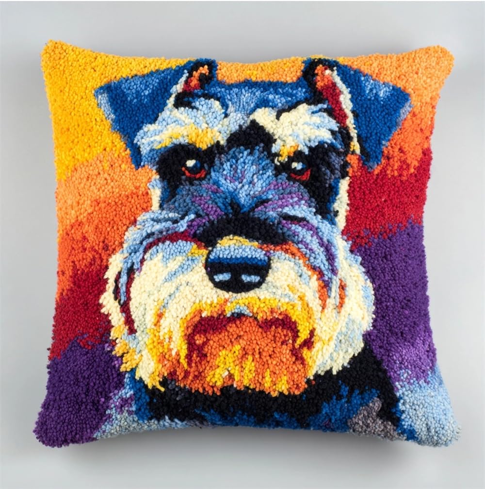 FWRTYCB Latch Hook Pillow Kits for Adults Schnauzers Knitting Kits Cushion