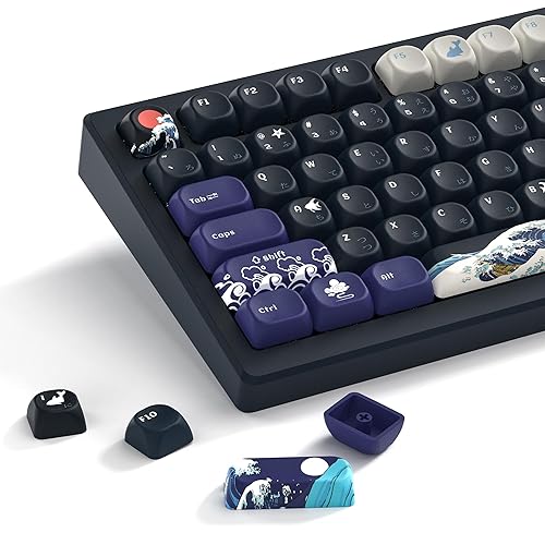 Womier PBT Black Keyboard Keycaps, Japanese MOA Keycaps for Mechanical Keyboard, Cute Custom Dye-Sublimation Key Cap for 60 65 75 100 Percent, Kanagawa