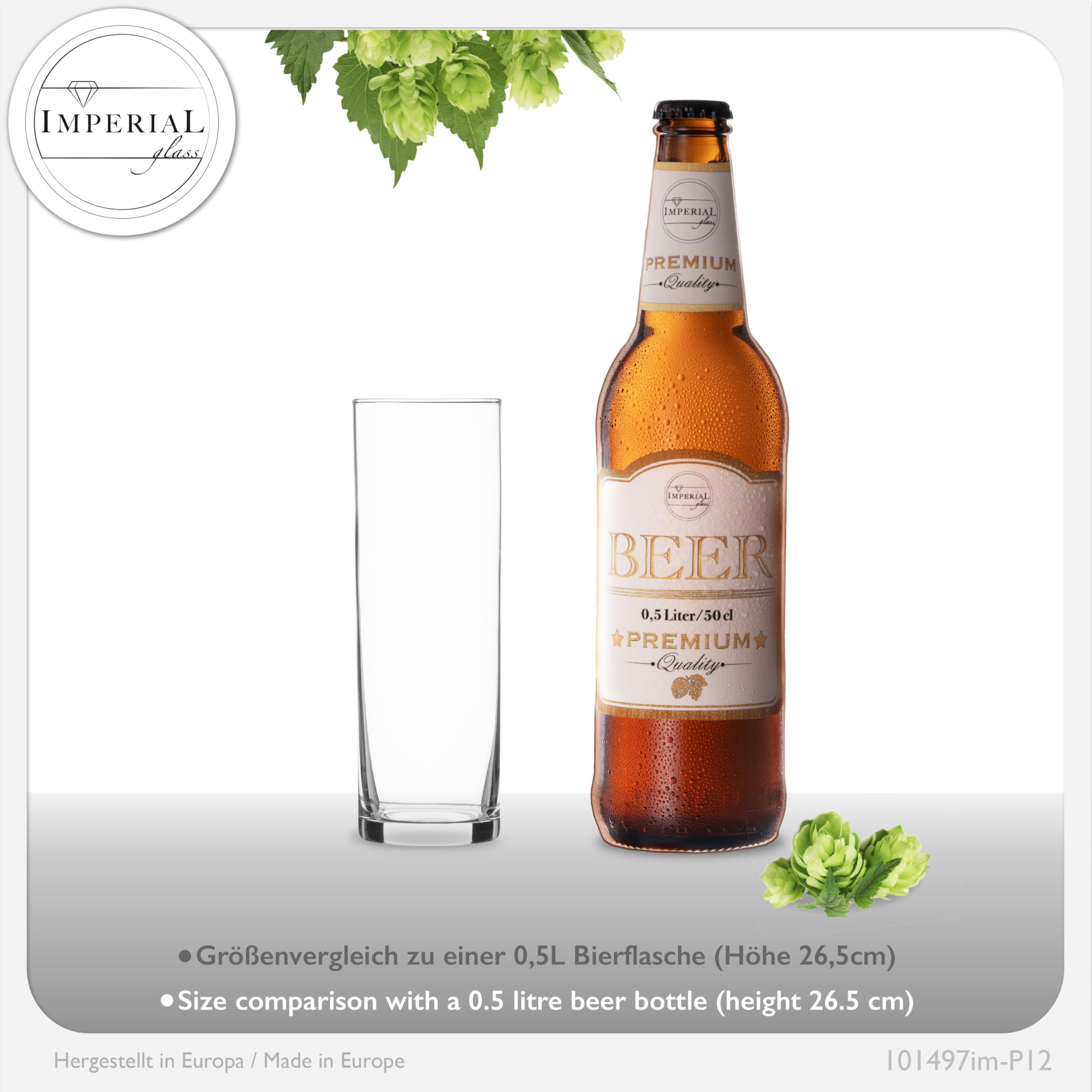 Imperial Lot de 12 verres à bière en verre 200 ml (max. 250 ml) Motif barres de bière 0,2 l Passe au lave-vaisselle