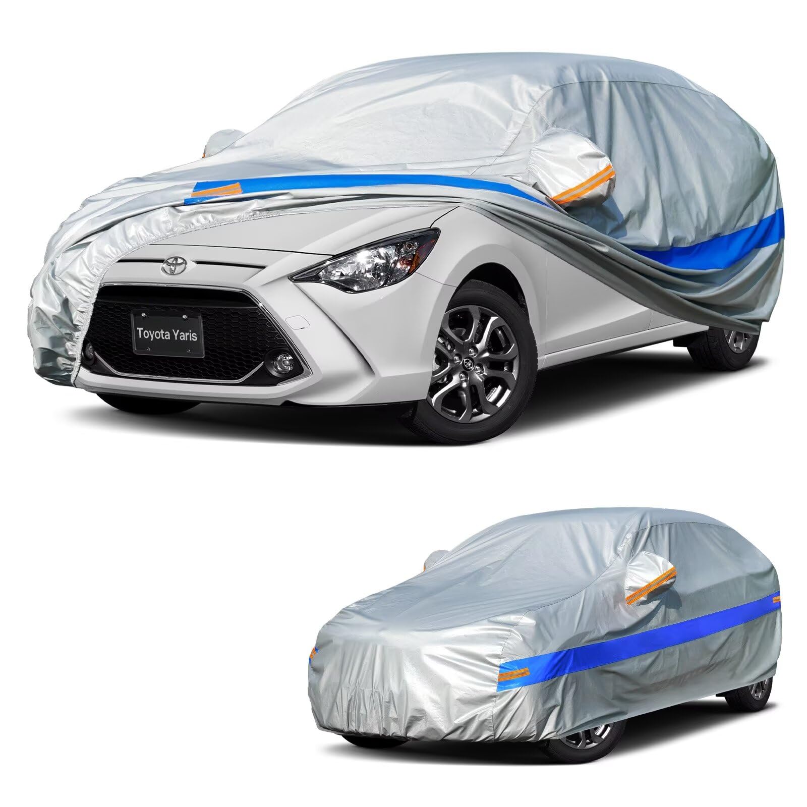 Pokrowiec na samochód hatchback, wodoszczelna, oddychająca, do garażu, deszczu, słońca, kurzu i promieni UV. Plandeka samochodowa pasuje do VW Polo, Renault Clio, Toyota Yaris itd., 2 m