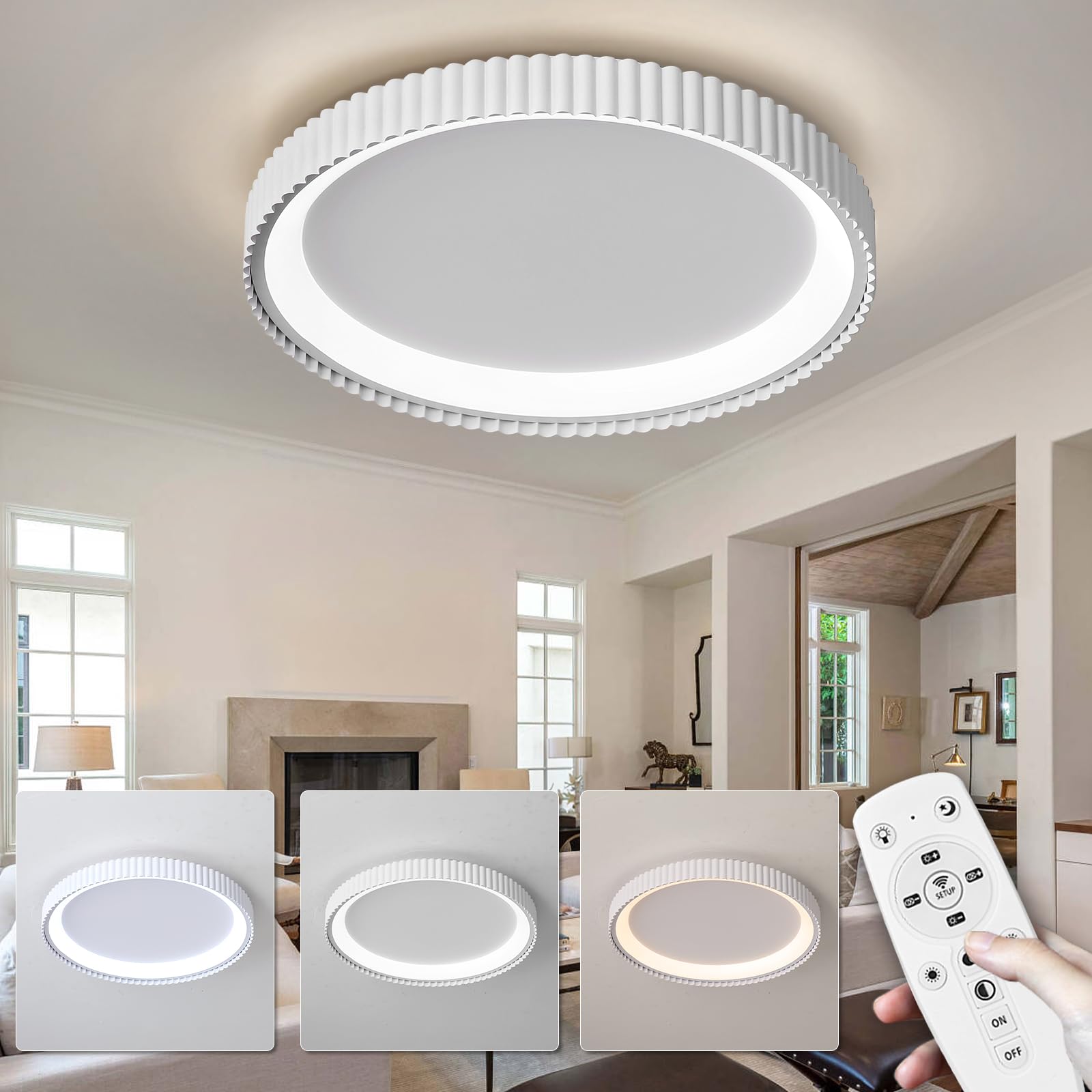 LED Dimmbar Wohnzimmer Deckenleuchte Schlafzimmerlampe mit Nachtlicht Funktion, 36W Deckenlampe für Schlafzimmer, Wohnzimmer, Büro,Esszimmer, Küche 50cm