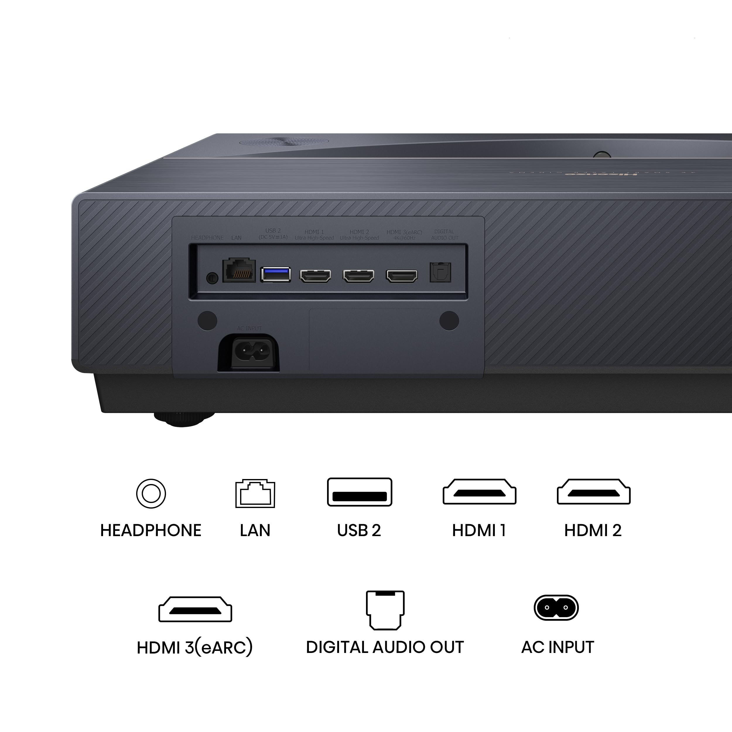 Hisense PT1SE - Vidéo-Projecteur Laser 4K Trichroma, Ultra Courte Focale (80" à 150"), 2300 Lumens ANSI, Dolby Vision & Atmos, Smart TV VIDAA, HDMI 2.1, Noir