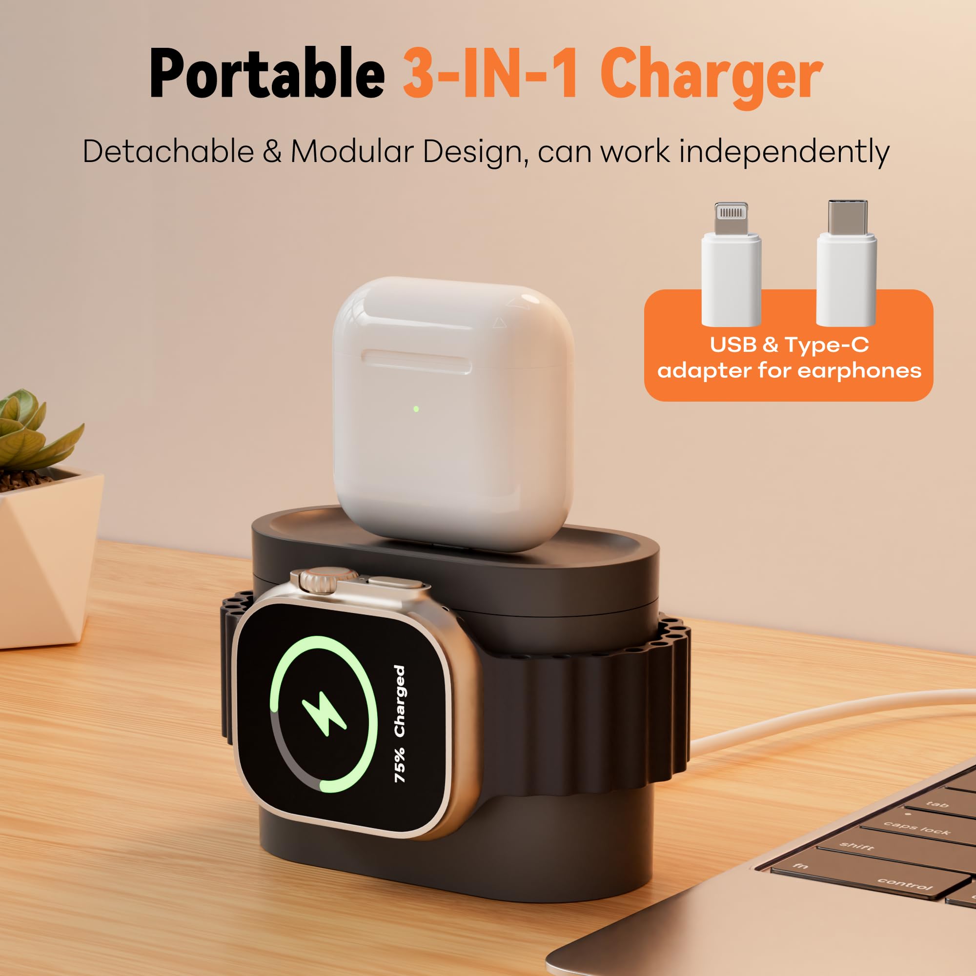 5 in 1 Induktive Ladestation für A-pple Watch und Phone 17-11 und air-pods | 15W Wireless Charger Wecker mit Ladestation Nachttischlampe mit Ladefunktion mit Adapter zu Schlafzimmer