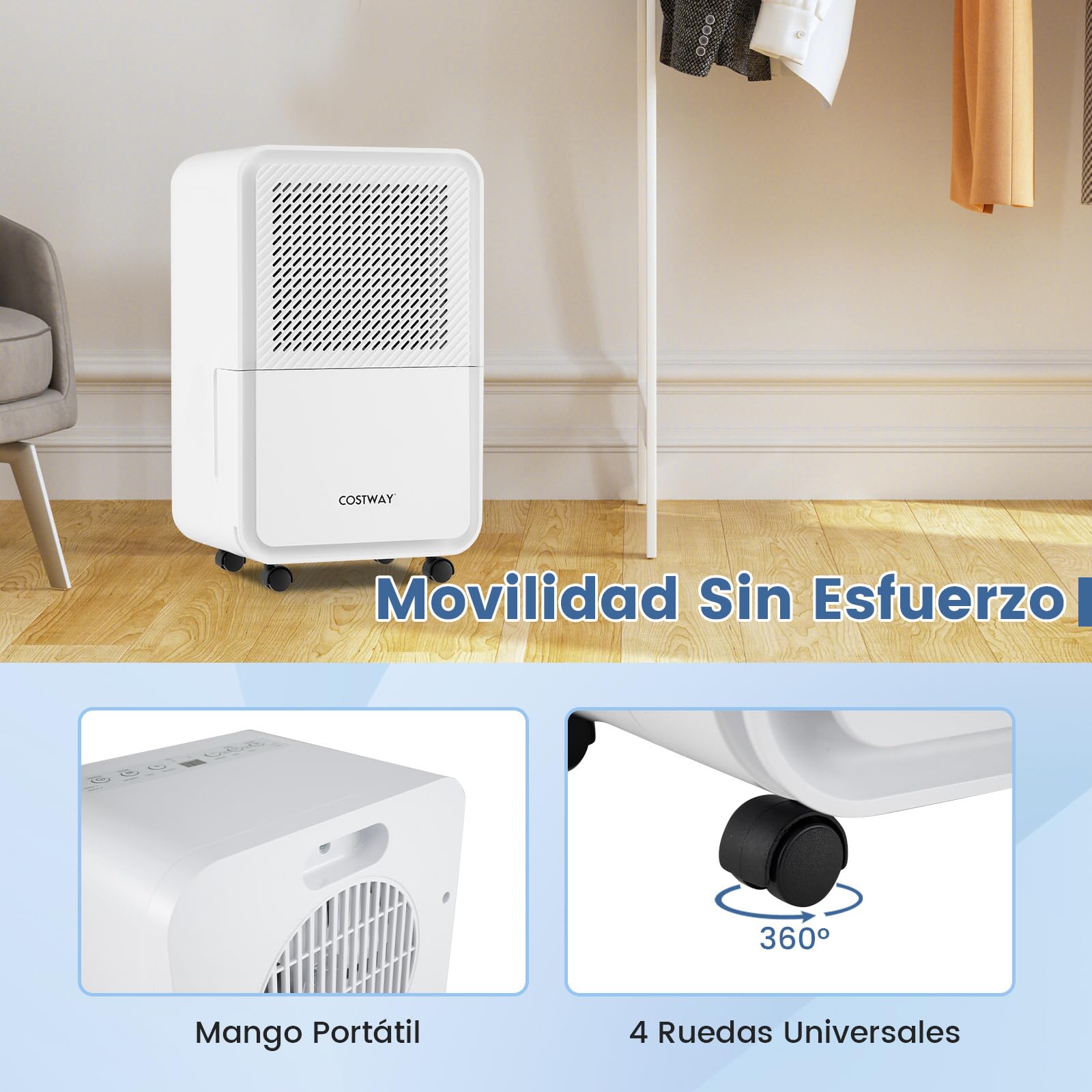 COSTWAY 15L Deshumificador de Humedad, Deshumidificador Silencioso con 4 Modos, Temporizador 24H, Pantalla Digital, Drenaje Continuo o Manual, Auto Descongelación para Sótano, Baño, Dormitorio