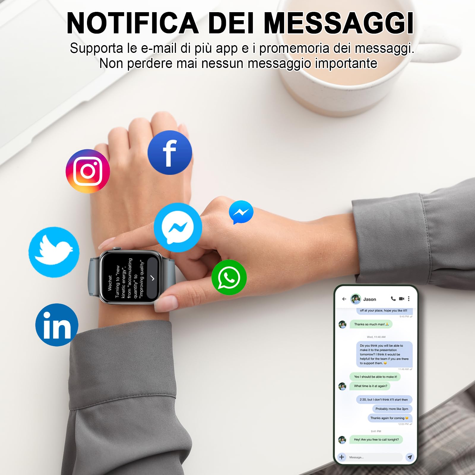 Smartwatch Uomo Donna, 1.85" HD Orologio Bluetooth Effettua/Risposta Chiamate, 110+ Sportive Smart Watch Cardiofrequenzimetro/Contapassi/SpO2/Sonno, Impermeabile IP68 Fitness Tracker per Android iOS