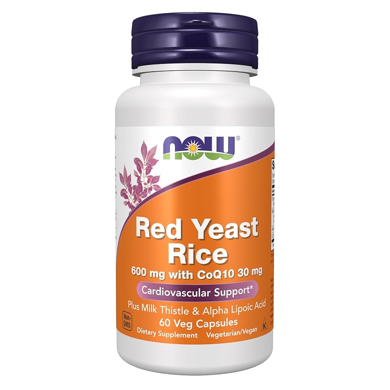 NOW Suplemento Fitoterápico de Arroz Vermelho Fermentado com CoQ10, Cardo-Mariano e ALA, 60 cápsulas vegetais