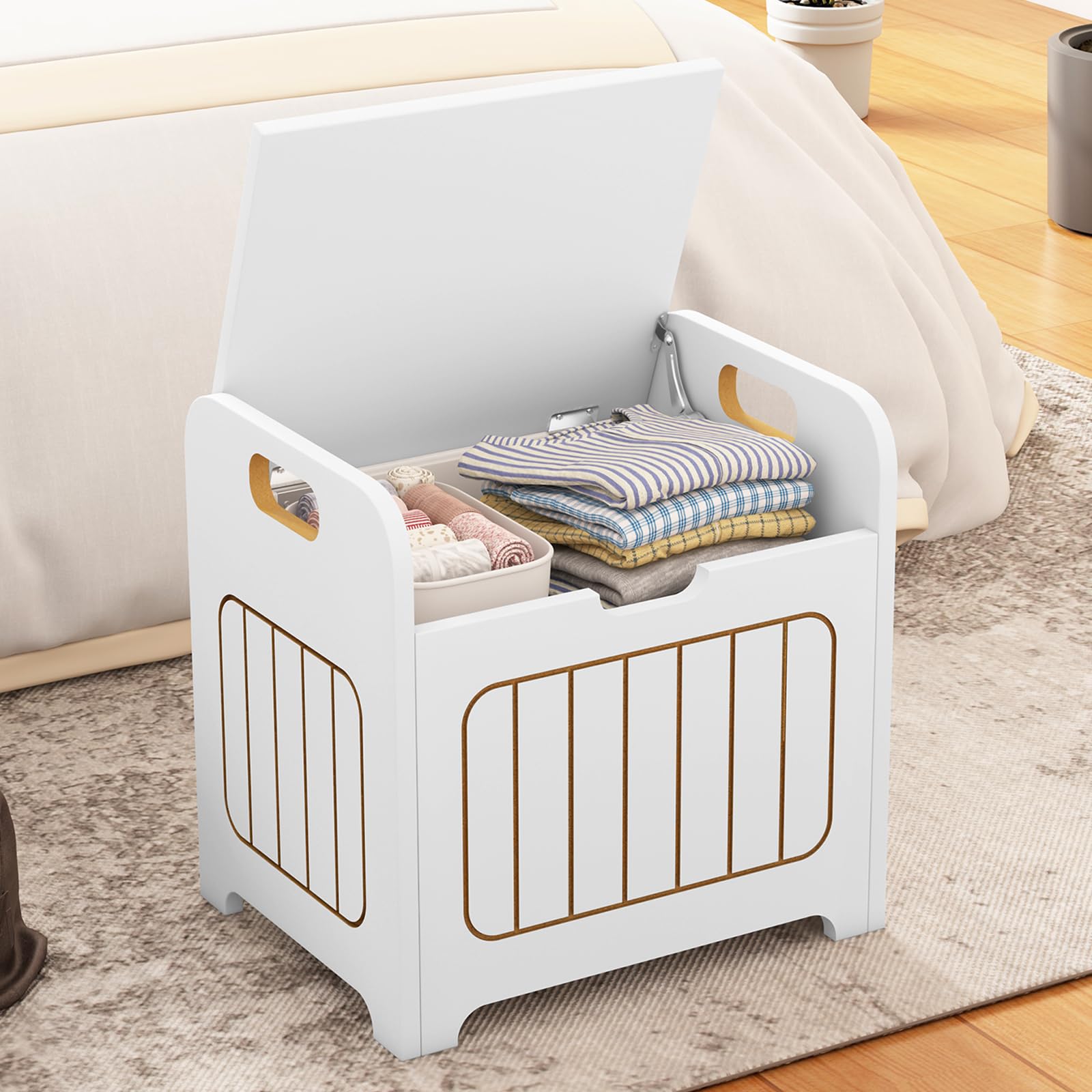 Aenuert Kids Storage Chests & Trunks White Toy Storage Chests, Small Cube Storage Box Organizer,Wooden Storage Bin With Handle For Store Toy Books Clothes,Small Square Nightstand For Entryway,Bedroom