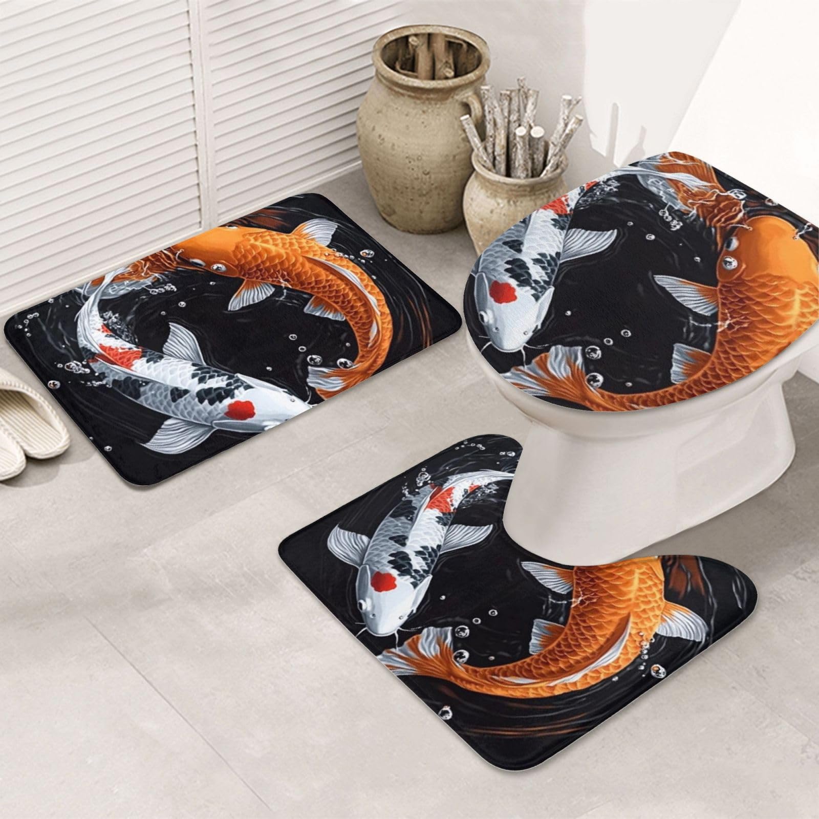 Alfombrilla de baño lavable juego de 3 piezas koi para evitar resbalones en el suelo