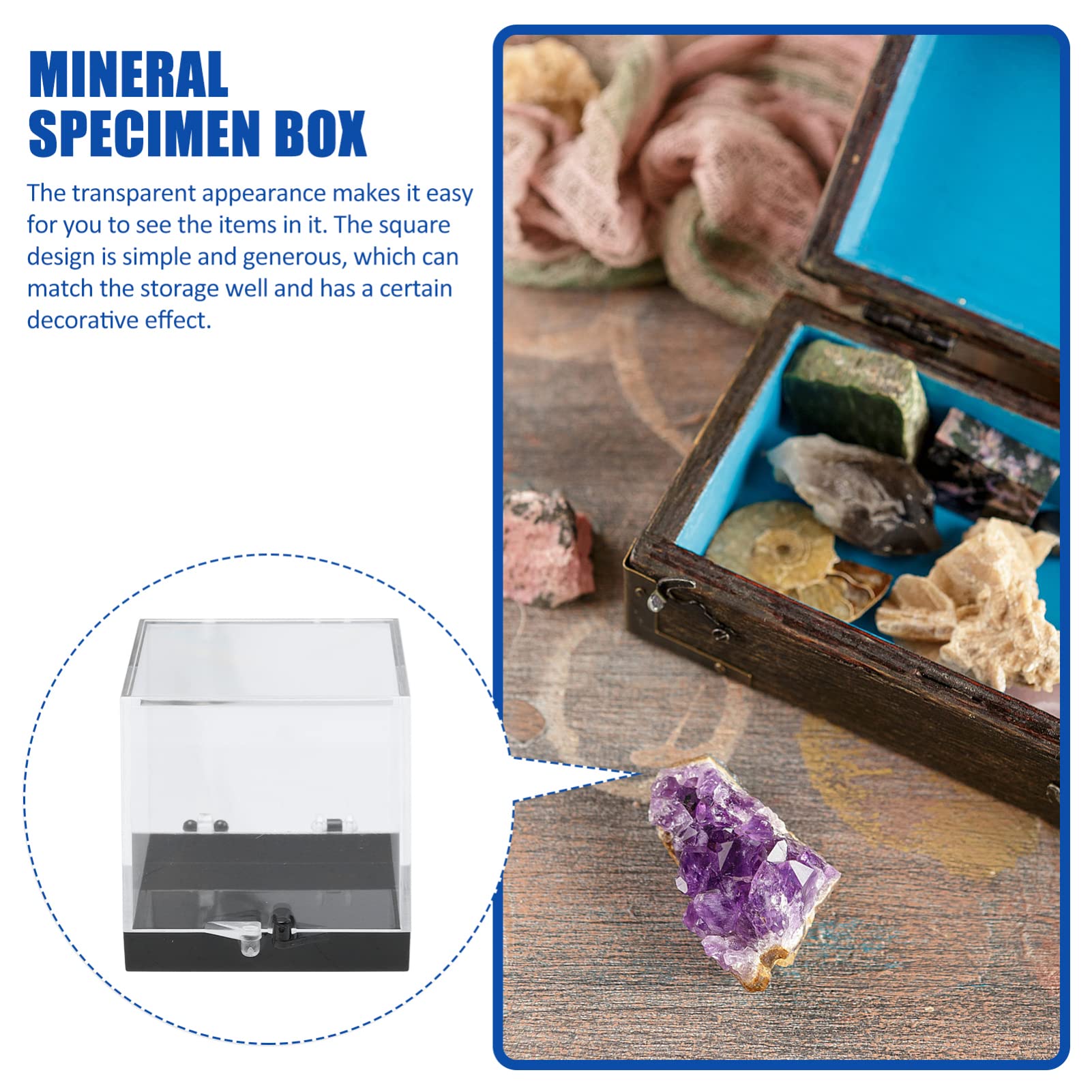 Mobestech 8 Pcs Mineral Standard Display Box Specimen Case Art Supply Storage Organizer Crystal Collection Display Pedestal Stand Mineral Specimen Holder