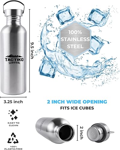 Miniatura 9 de Tactiko Survival Botella de agua de boca ancha de acero inoxidable, de una sola pared, apta para hervir, a prueba de fugas, sin BPA, con funda de