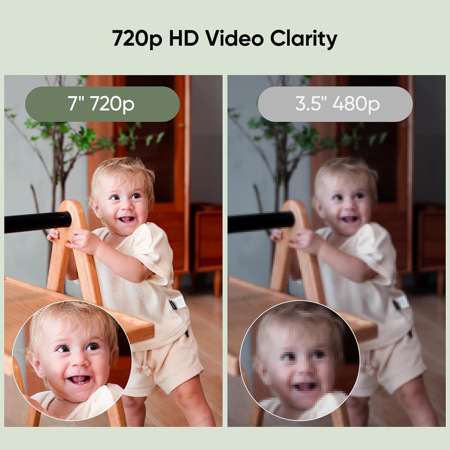 bonoch 7 Zoll Babyphone mit 2 Kameras, 720p Video Babyphon Hone WLAN, 6000mAh Akku 23hrs, Nachtsicht, Beidseitige Audiofunktion, Remote-PTZ, VOX-Modus, Temperatursensor, 8 Schlaflieder