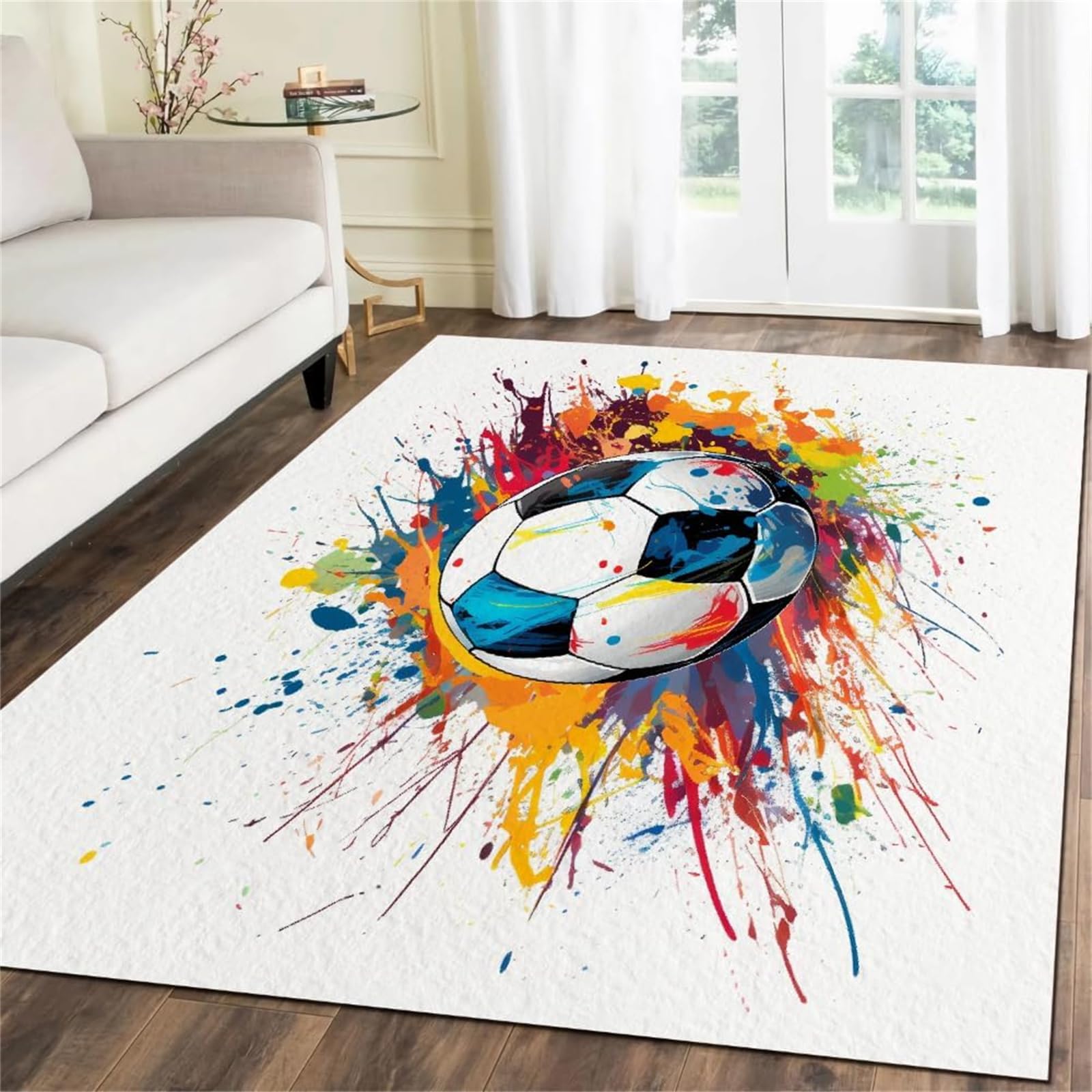 Tapis de sol chambre enfant football moderne graffiti multicolore
