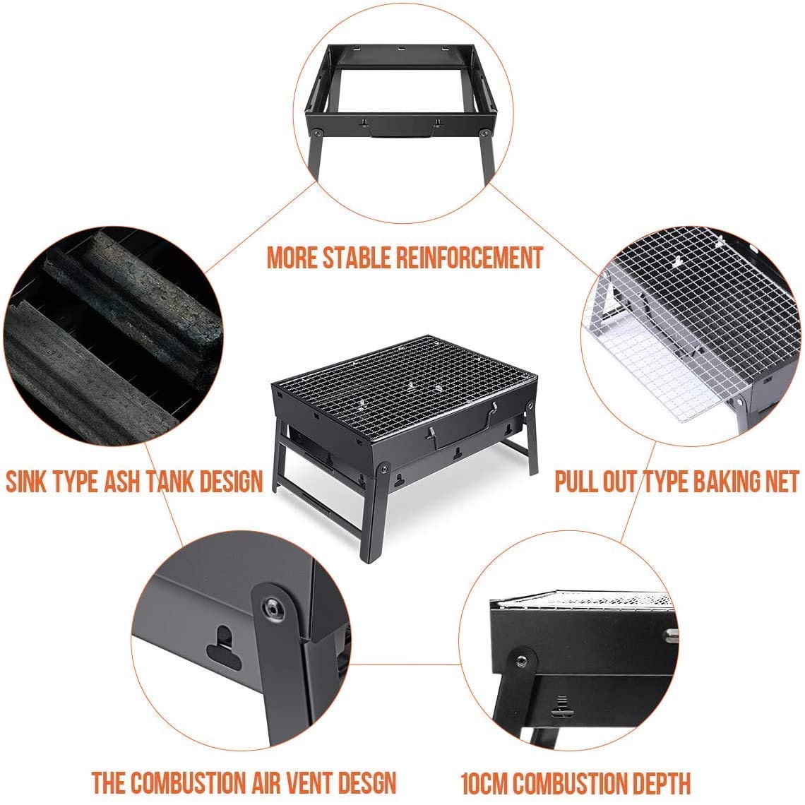 Happyyami Buitengrill opvouwbare bbq-grill draagbare bbq-grill houtskoolgrill bakplaat draagbare barbecuekachel opvouwbare barbecuekachel barbecue gereedschap Accessoires