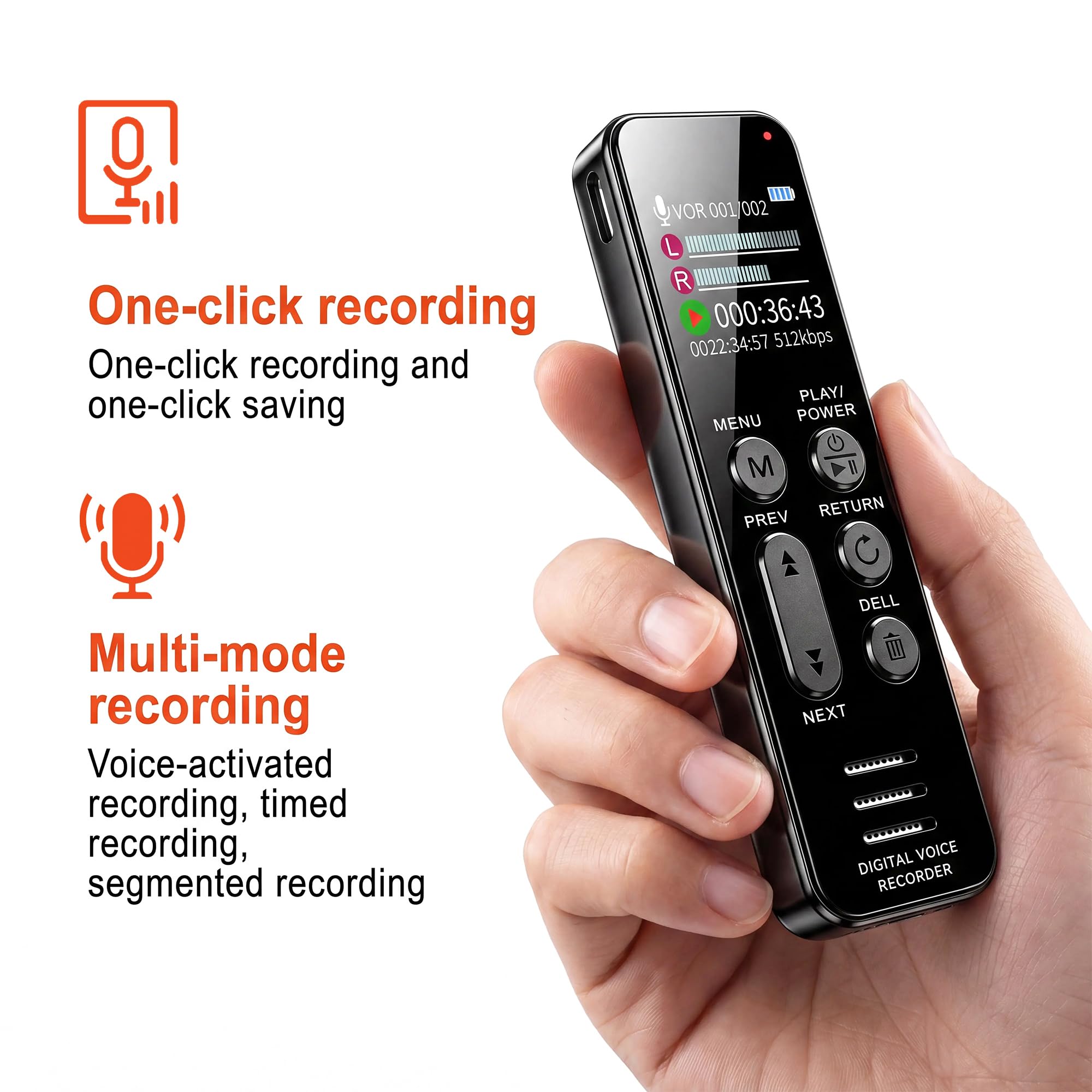 Digitaler Diktiergerät HD-Audioaufnahme Einfache Bedienung Intelligente Spracherkennung A-B-Wiederholung Passwortsperre Sprachaktiviertes für Meetings Interviews Vorlesungen usw (32 GB)