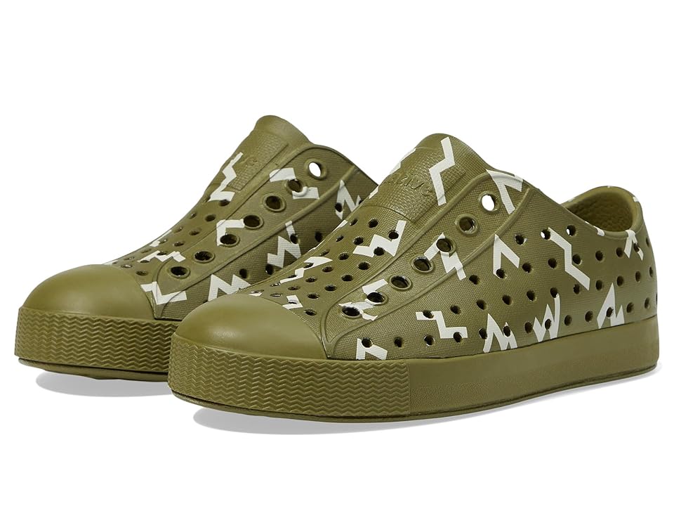 Native Shoes Kids Jefferson Sugarlite Print (Little Kid/Big Kid) (Rookie Green/Rookie Green/Bone White Wiggle) Kid's Shoes INTERNATIONAL SHIPPING