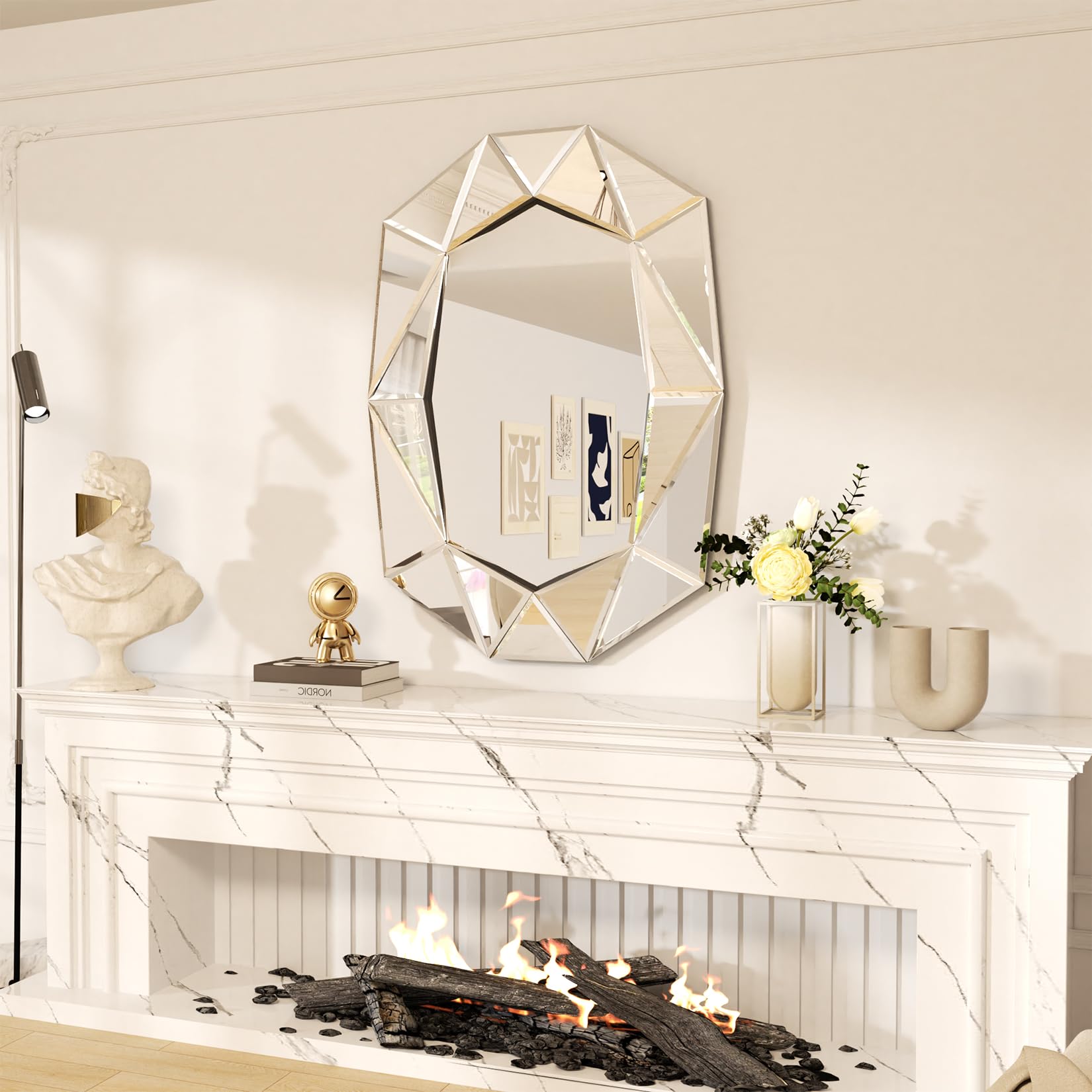 Espejo Pared Grande de Decoracion: Espejo Irregular Moderno Elegante Artístico para Recibidor Salon Entrada Comedor Baño (Plateado)