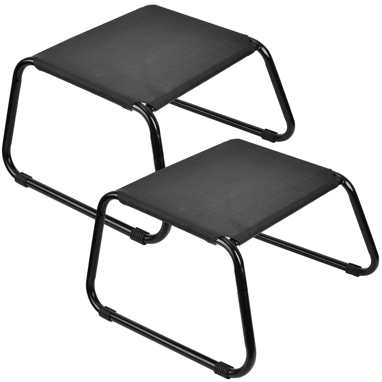 Deugold Outdoor Ottomans,Patio Foot Rest Portable Side Table Solid Steel Frame Small Seat All Weather Footrest for Indoor Outdoor Use 2 Pieces Black