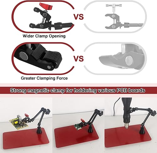 Miniatura 3 de Helping Hands - Estación magnética de tercer ayudante con 4 brazos magnéticos de soldadura, soporte para pistola de soldadura y base estable grande