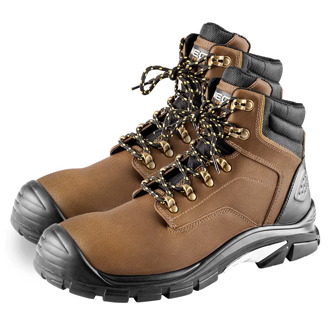 NEO TOOLS Buty robocze, klasa S3 SRC, cholewka ze skóry Crazy Horse, tkanina Oxford, metalowe pętelki, profilowany tył (eu_footwear_size_system, dla dorosłych, numeric, medium, numeric_40)