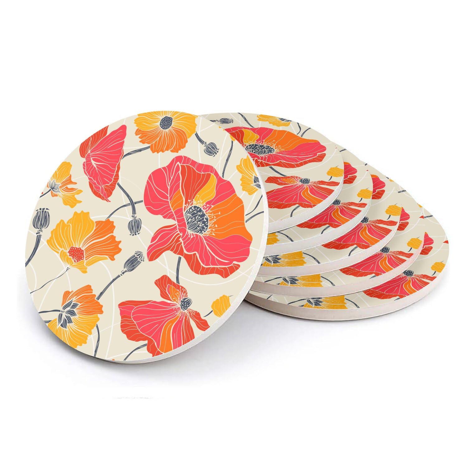 Sous verre coquelicot beige en céramique, le cadeau de crémaillère idéal