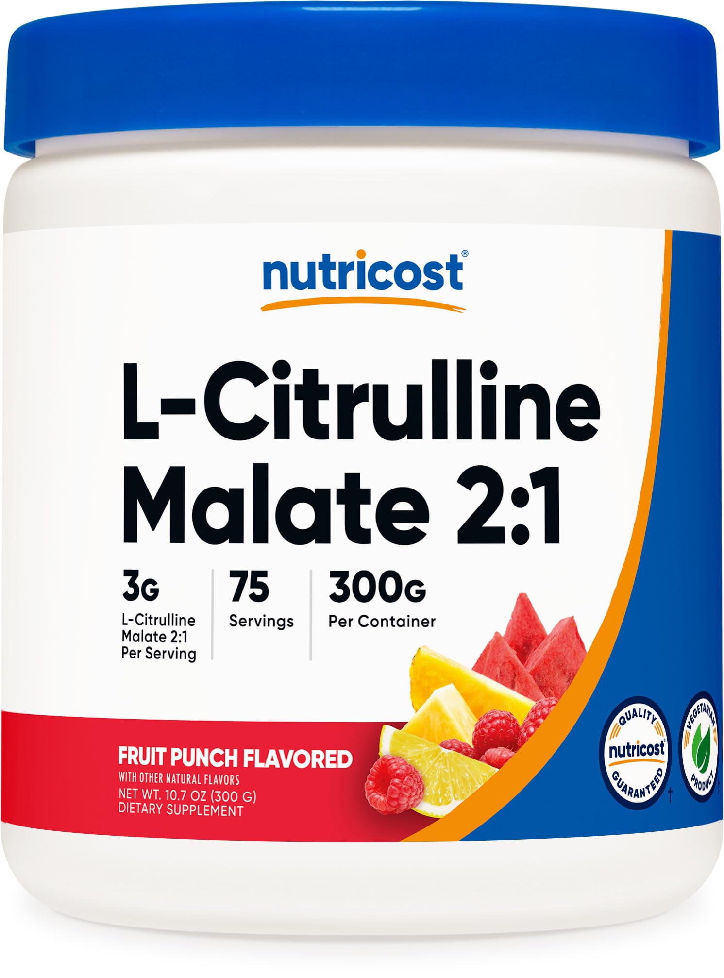 Nutricost L-Citrulline Malate 2:1 (300g) Fruit Punch - Workout Support, Muscle Performance, Nitric Oxide Booster - Fitness Supplement Powder, 75 Servings