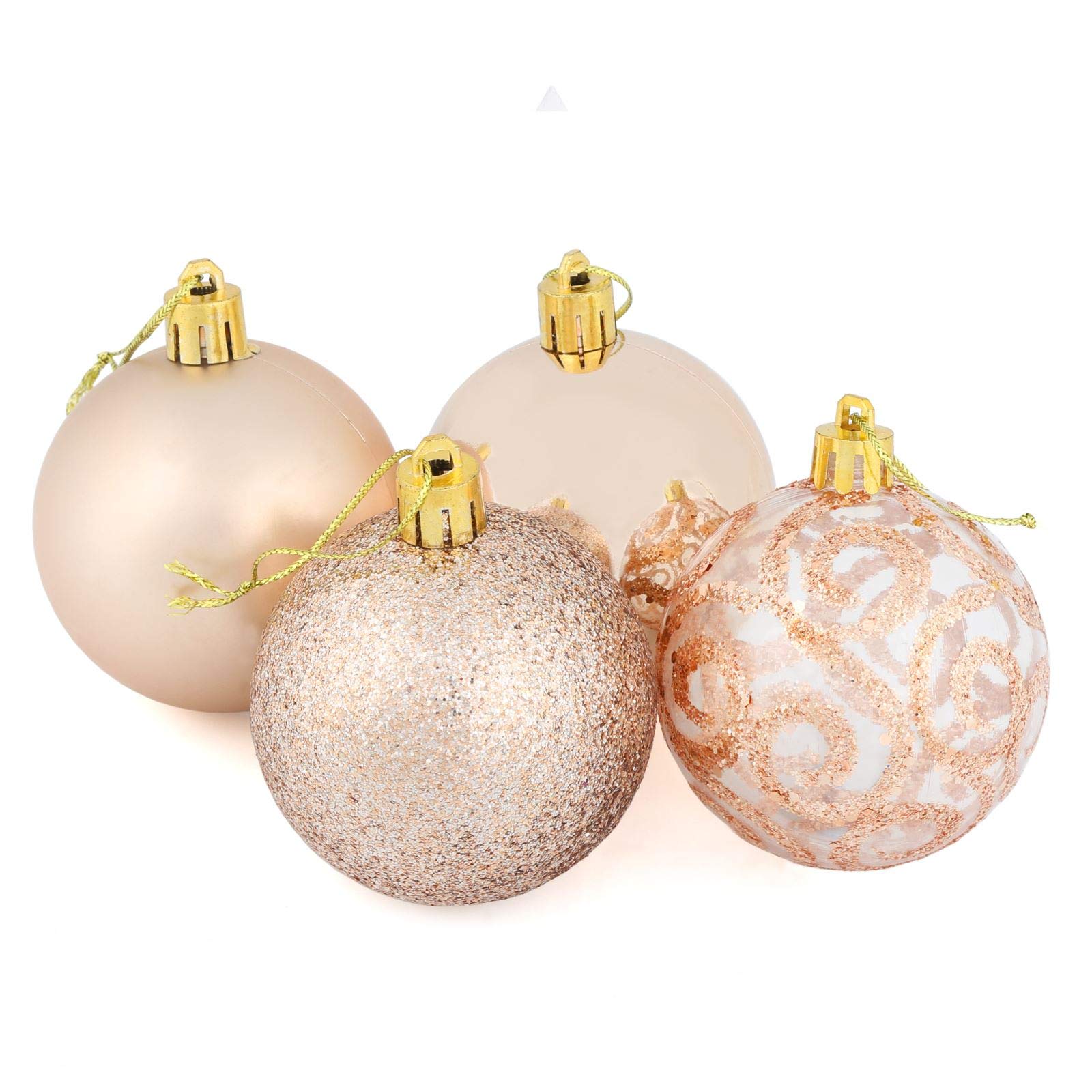 Mr Crimbo Set Of 16 Small Round Christmas Tree Baubles Shiny Matt Glittery Swirl Patterns, Champagne 6cm