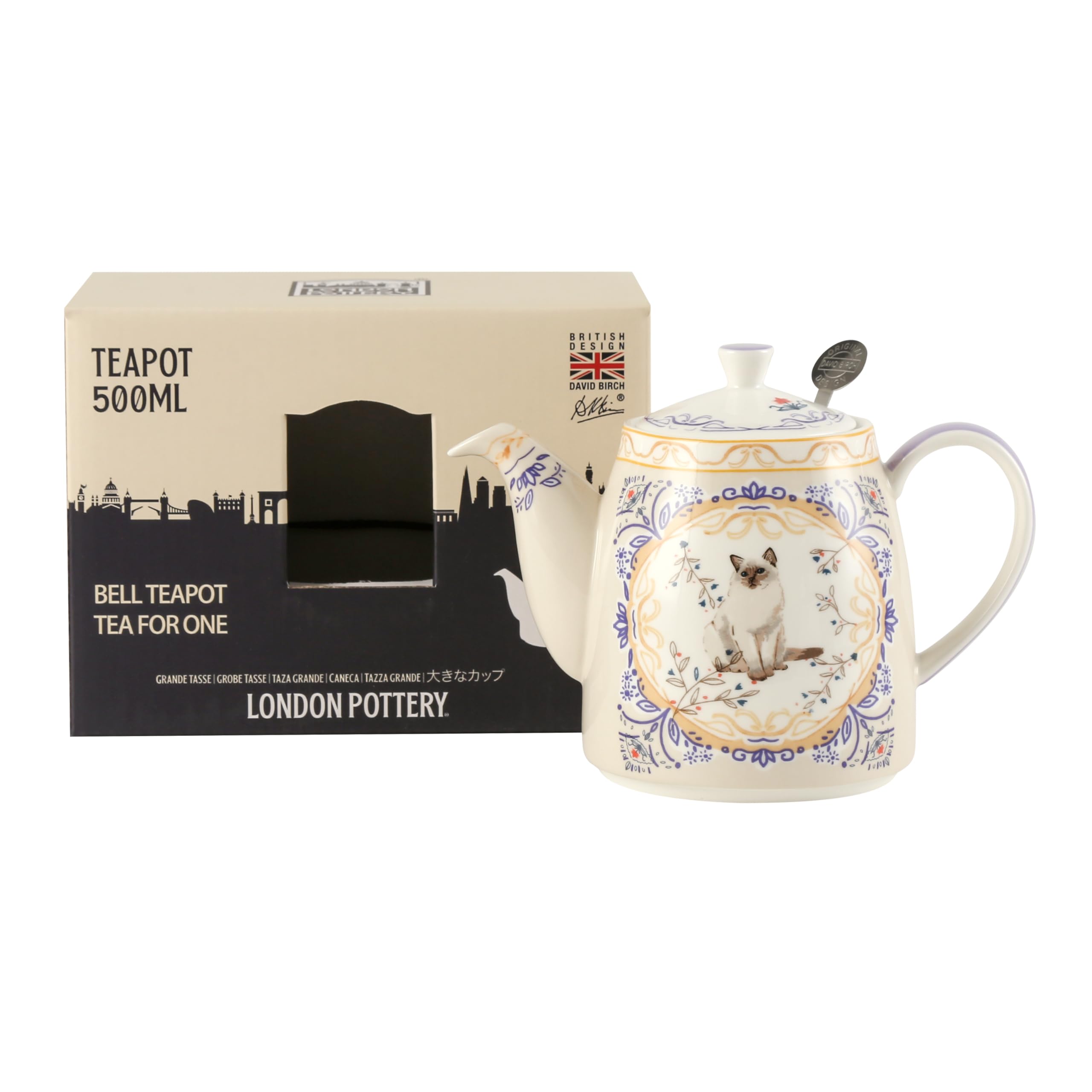 London Pottery Service à thé Aternoon en porcelaine anglaise pour 1 personne, théière, tasse et soucoupe à motif animal (chat)