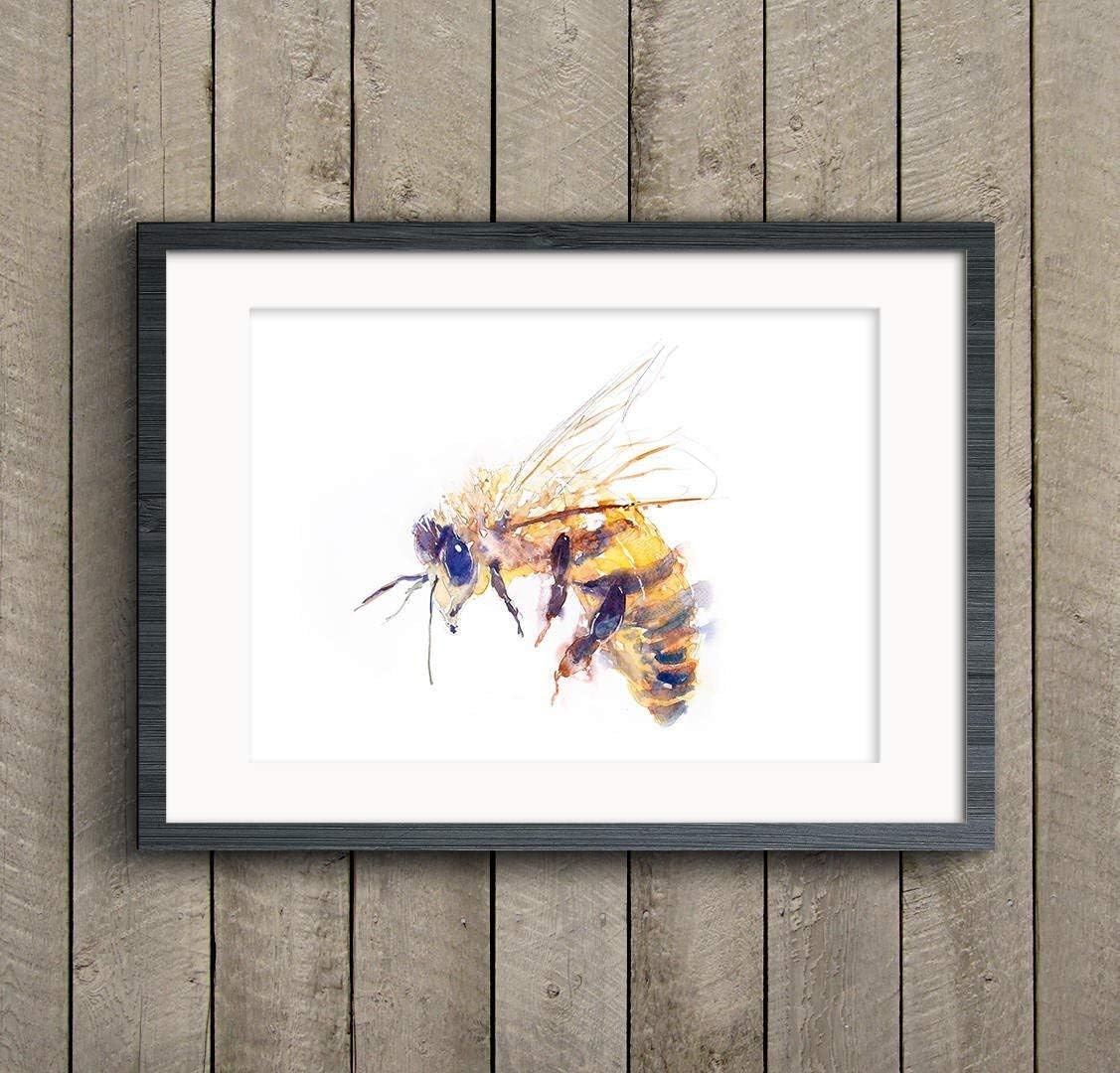 Fine Art Print of My Original Honey Bee Watercolor Painting Signed A3 A4 Wildlife Animal