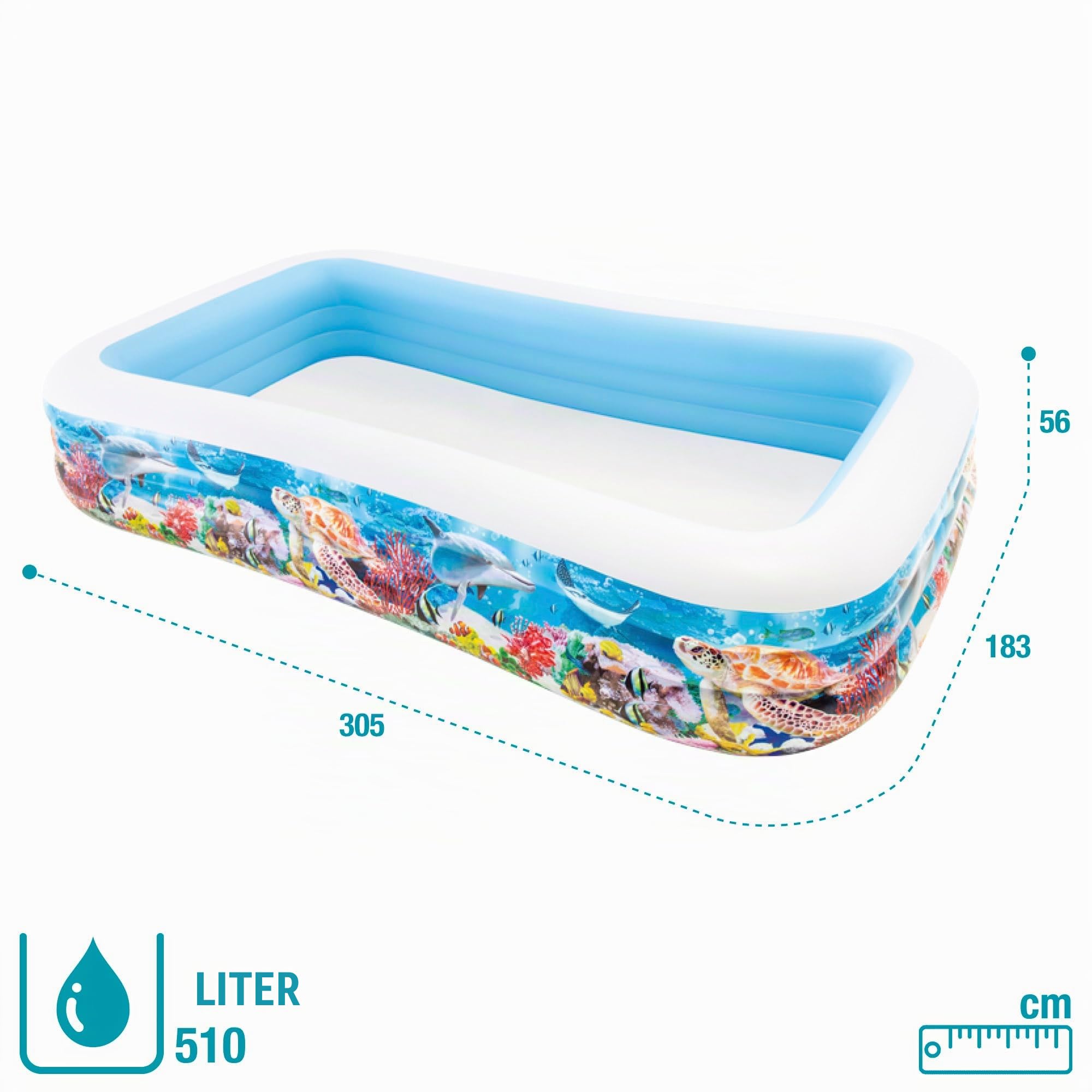 Intex 58485NP - Aufblasbarer Swim Center Fisch-Pool, Vinyl, Mehrfarbig, 305x183x56 cm