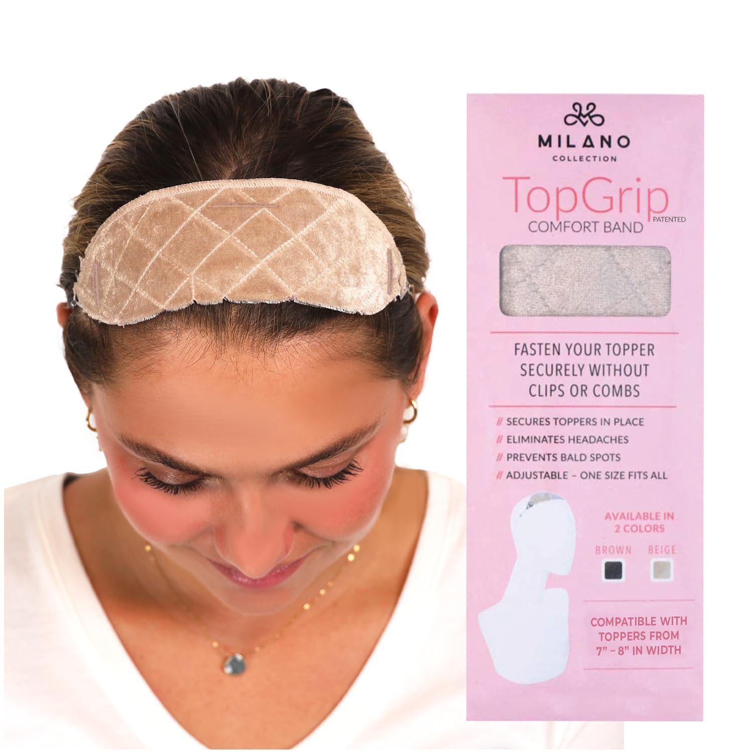 MILANO COLLECTION Glueless Top Grip for Hair Topper & Wiglets, Adjustable Translucent Strap with Side Openings