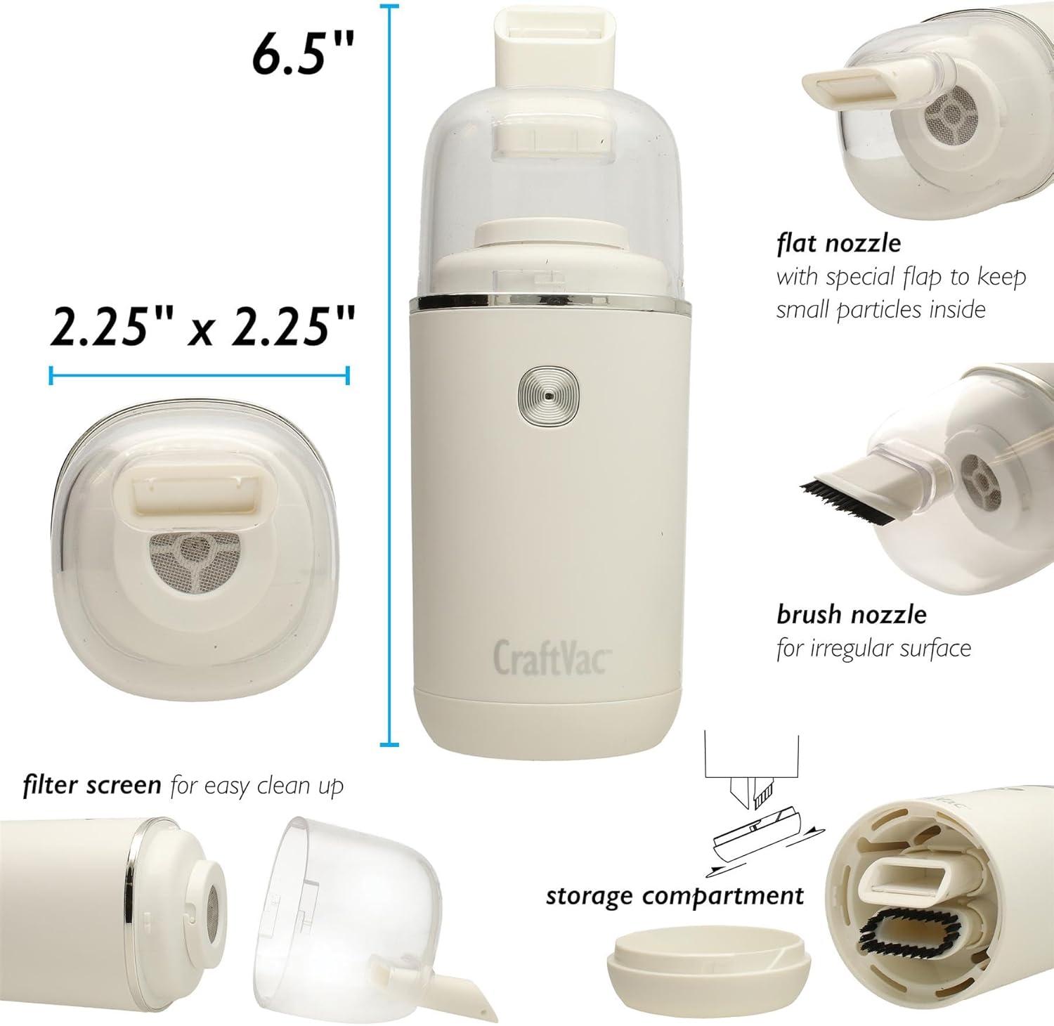 The Beadsmith CraftVac – Rechargeable Mini Vacuum – Basic Elements – Quiet 1 Button Operation – 2 Suction Levels – 2 Nozzle Attachments – Great for Beads, Glitter & More – Instructions Included