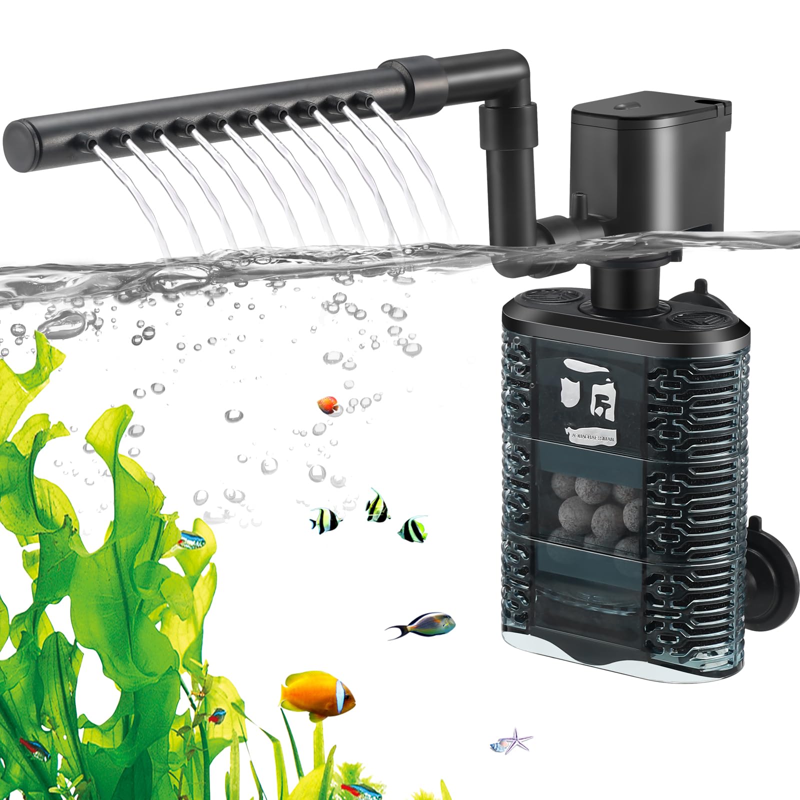 SOUSLOW 3W Filtro de Acuario Interno, Circulación de Oxígeno, bajo Ruido y Silencioso, Adecuada para Acuarios Pequeños/Tortugas/Peceras, 390L/H