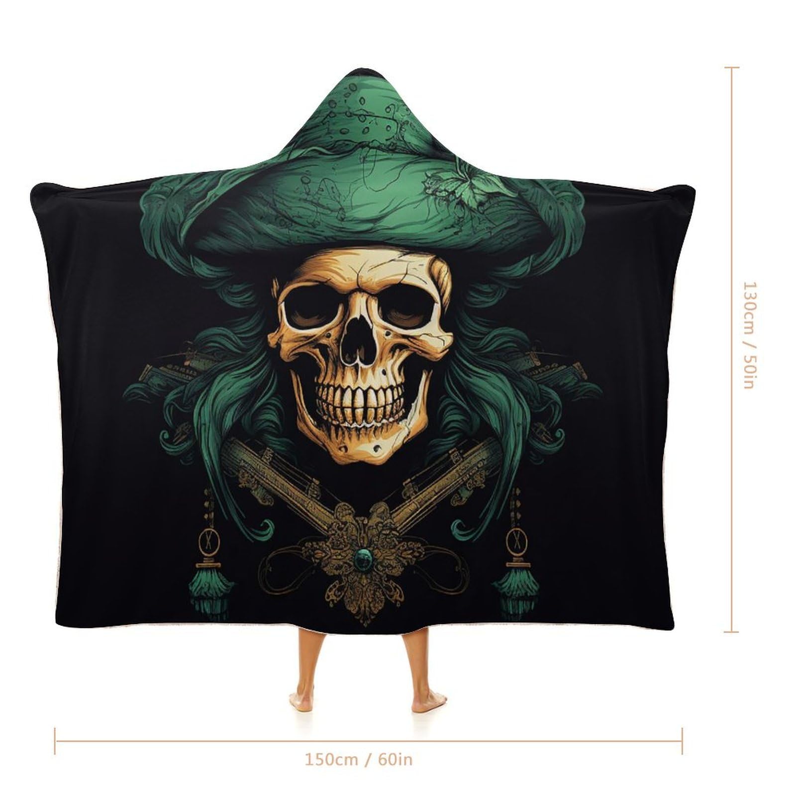 NQLYUT Blanket Hoodie Poncho Blanket Sweatshirt Pirate Skull Wearable Blanket Wrap Functional Throw Blanket Wearable Blanket Hooded Throw Cape Gifts for Adults Bed Decorative