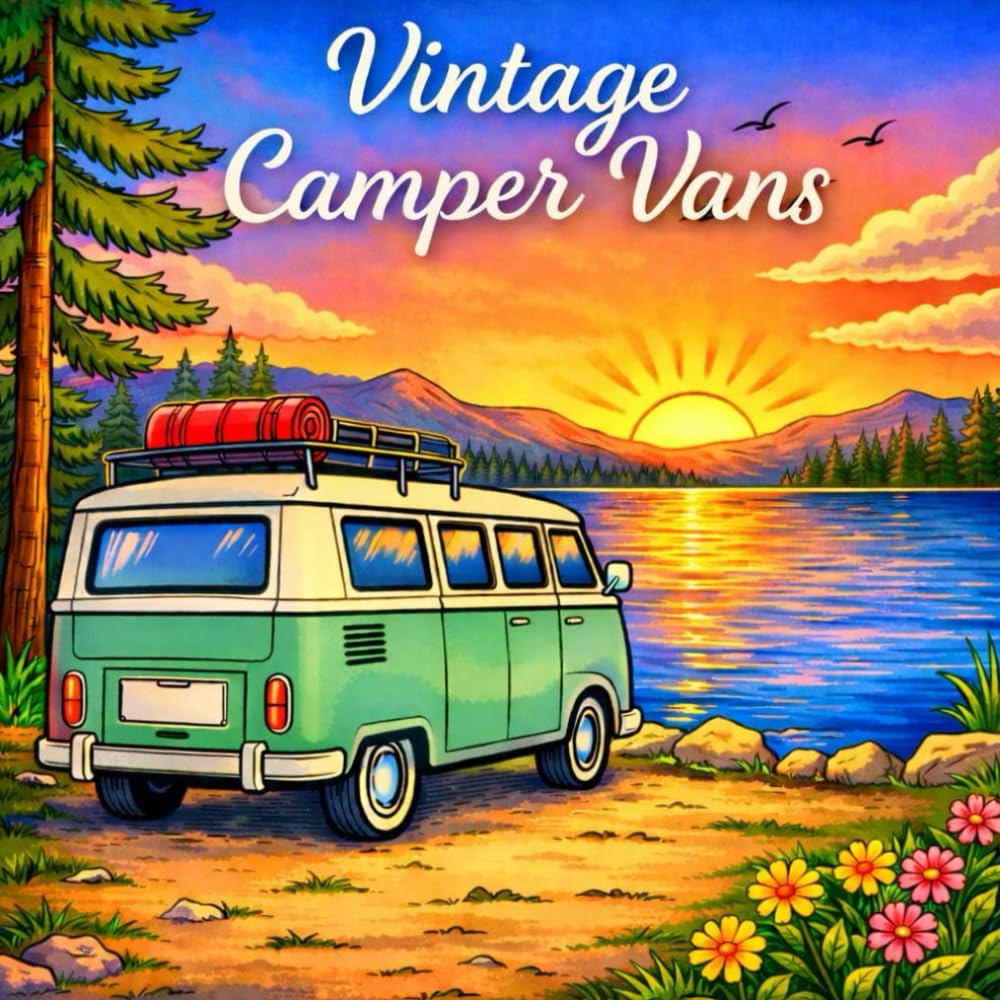 Vintage Camper Vans - Malbuch für Erwachsene: 35 entspannende Ausmalmotive rund um Reisen, Natur und Vanlife
